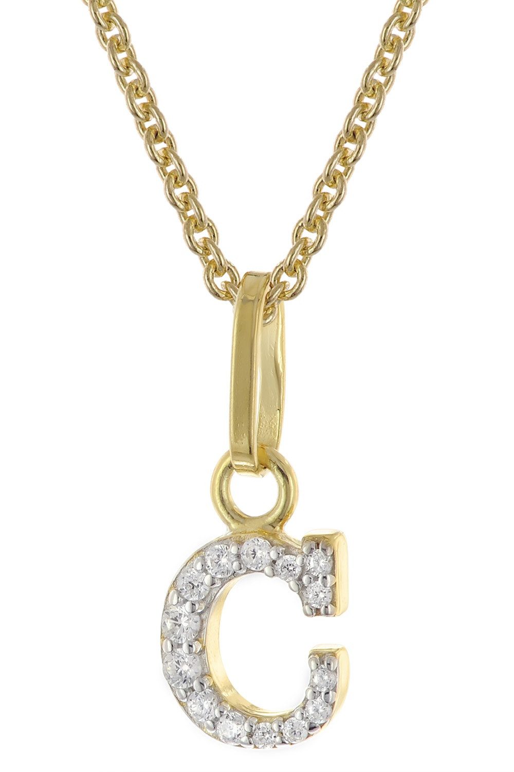 Kette mit Anhänger Damen-mit C Anhänger 925 Silber Vergoldet