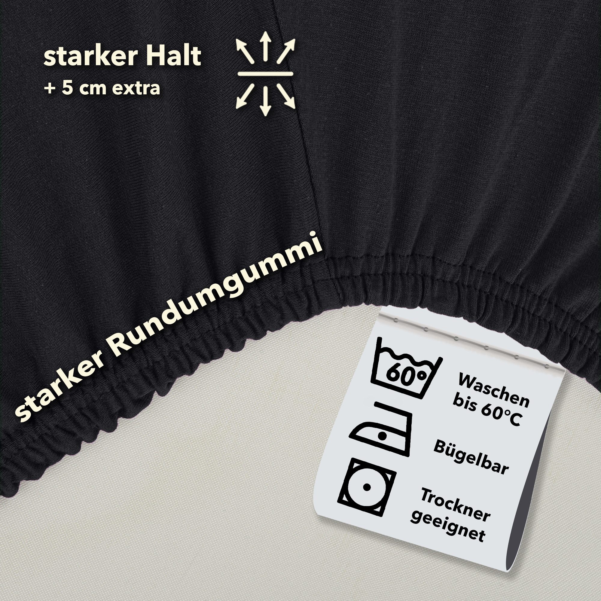 STUDIO Spannbettlaken Basic, viele Größen, 100% gekämmte Baumwolle, OEKO-TEX 100, Jersey, Baumwolle, Gummizug: rundum, (1 Stück), 100x200 cm Bettlaken Spannbetttuch bis 25 cm Höhe - Anthrazit
