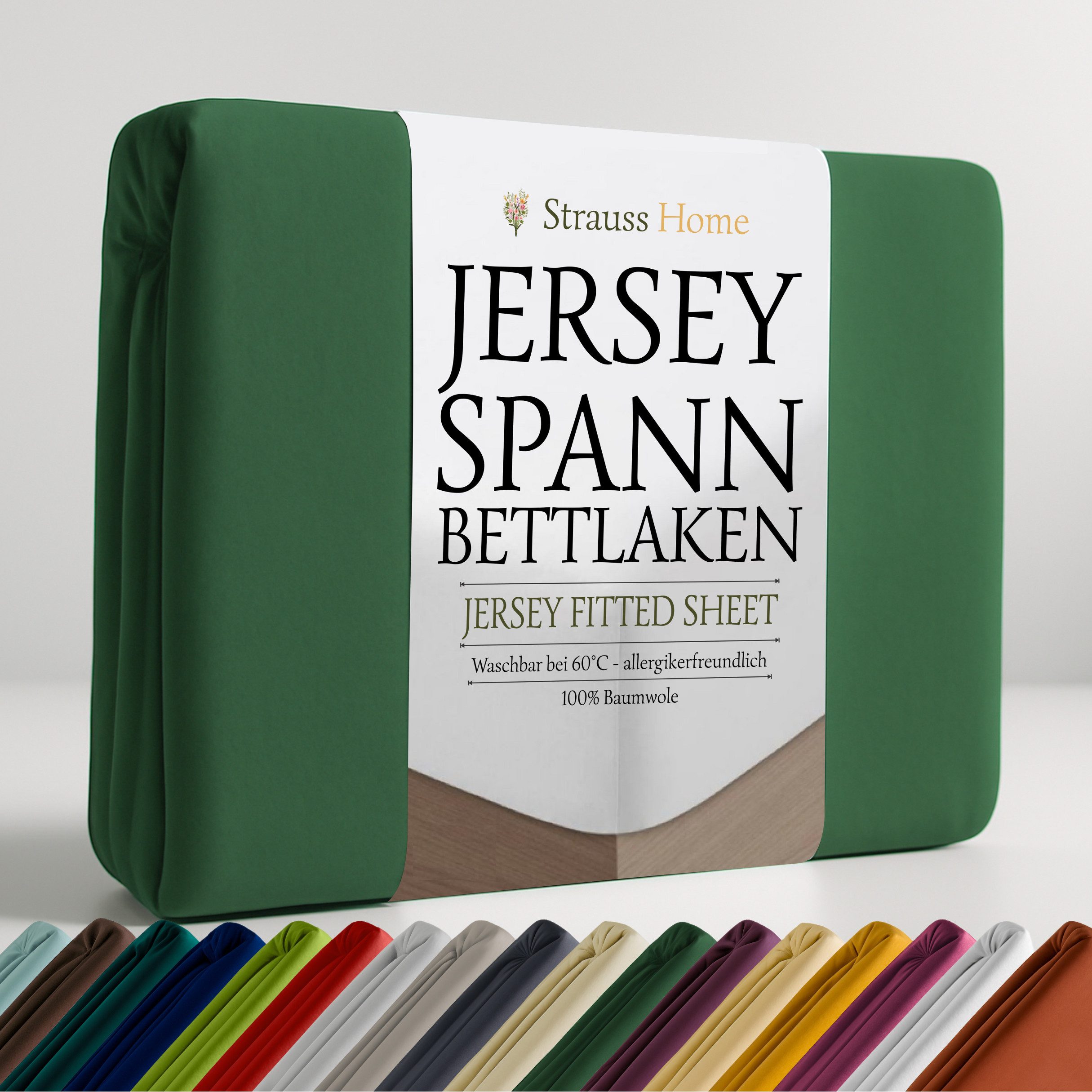 Strauss Home Spannbettlaken Premium, Gummizug: Rundumgummi, 150gr/m2 Premium Jersey 100% Baumwolle