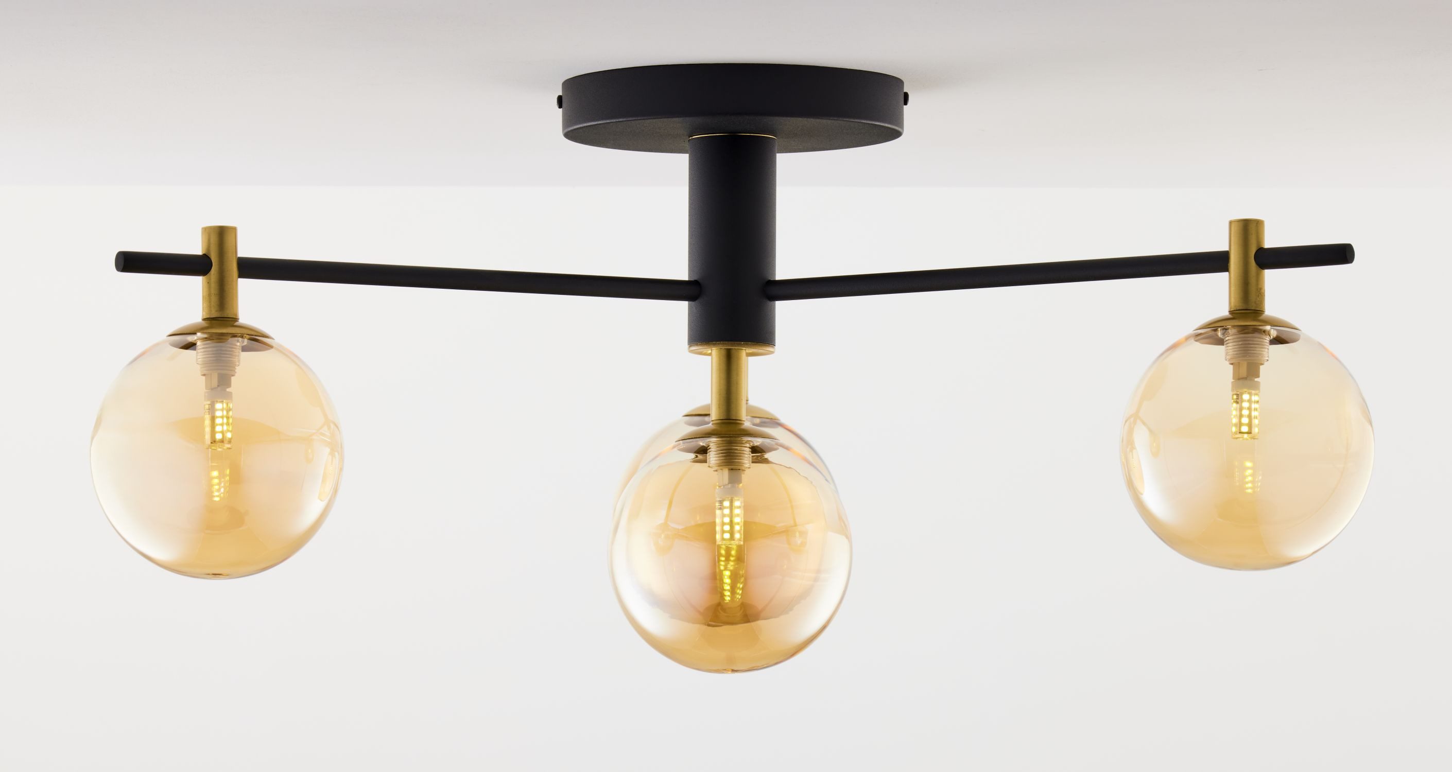 Licht-Erlebnisse Deckenleuchte WOBLAL, ohne Leuchtmittel, Metall Rauchglas G9 in Schwarz Bernstein Gold 3-flammig Kugel Schirm