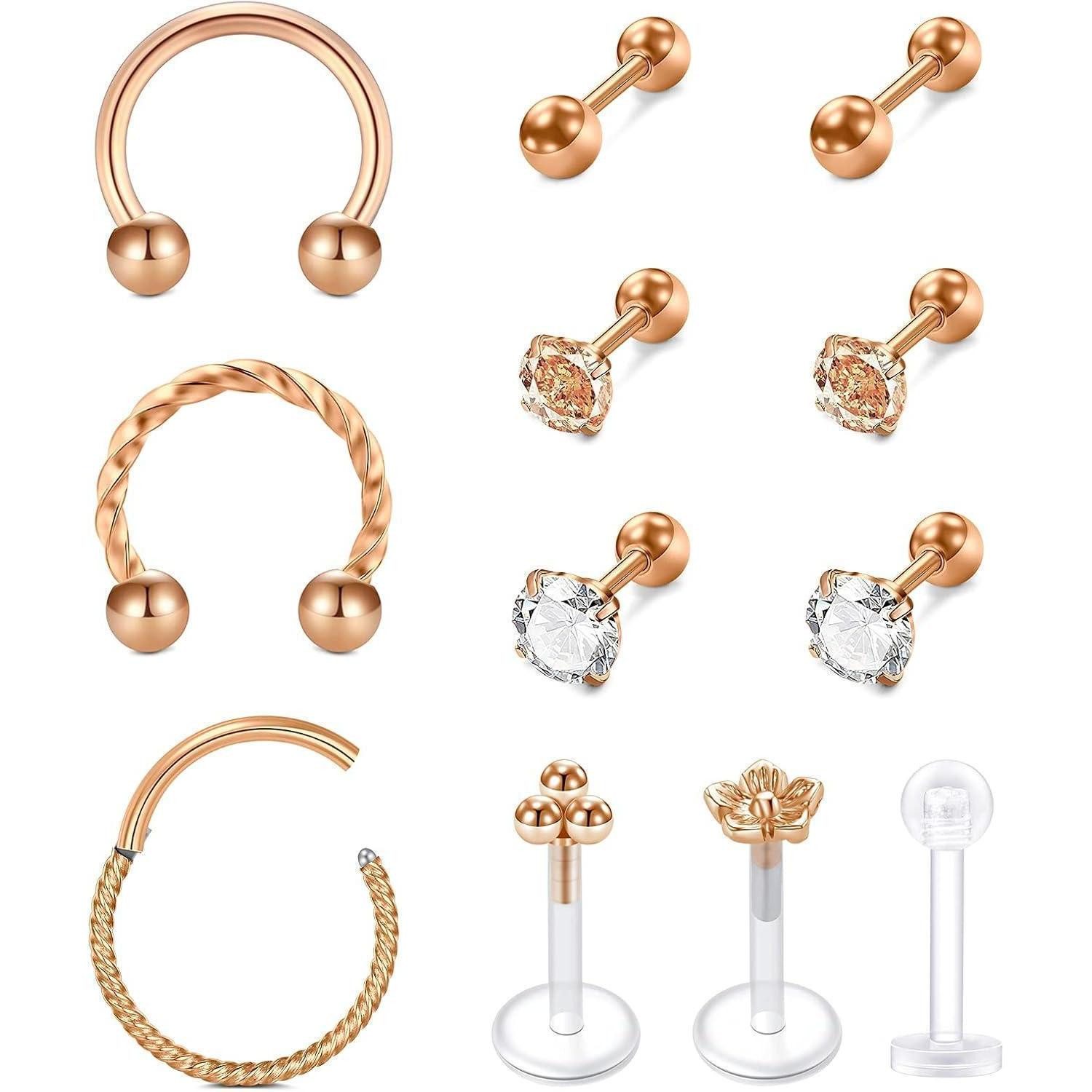LuxusKollektion Piercing-Set Ohrpiercing Helix Tragus Monroe 16G E11:12 Stück-rosegold Farbe