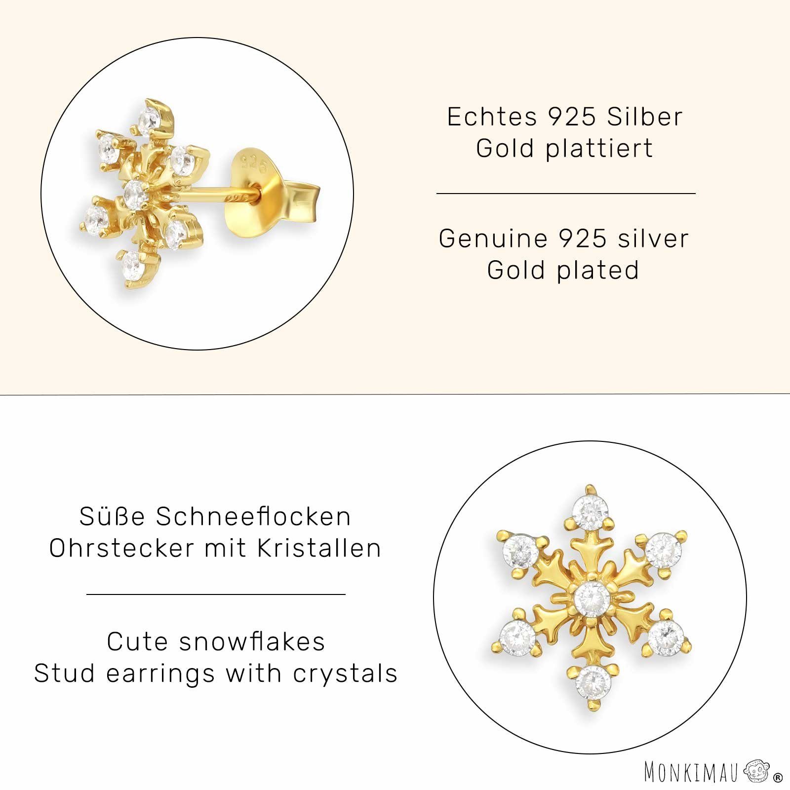 925 Monkimau Ohrstecker Gold aus plattiert (Packung) Silber Ohrringe Paar Schneeflocken