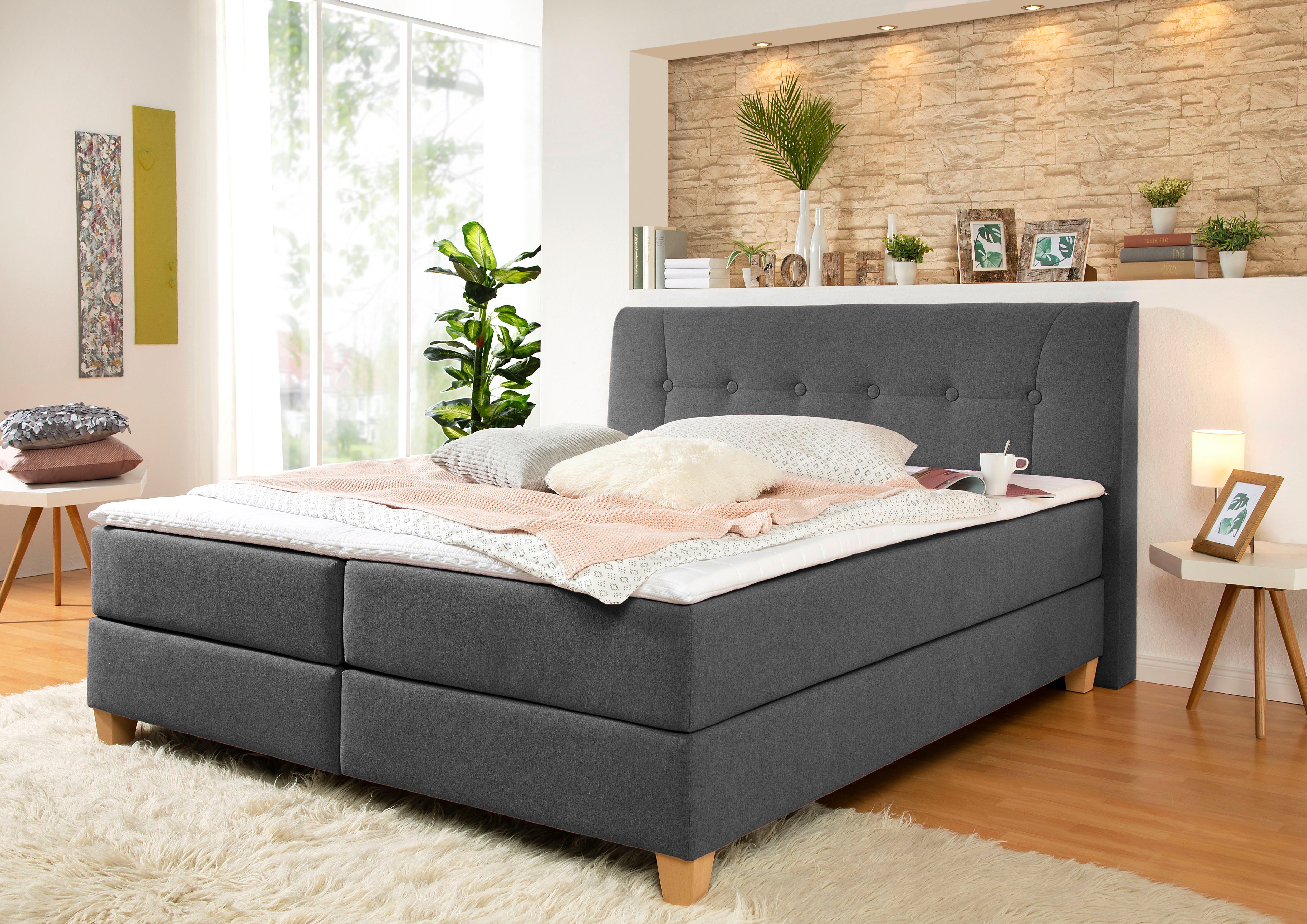 Home affaire Boxspringbett Calloway, inkl. Topper, XXL-Ausführung, in 4 Farben, 5 Breiten, 3 Matratzenarten