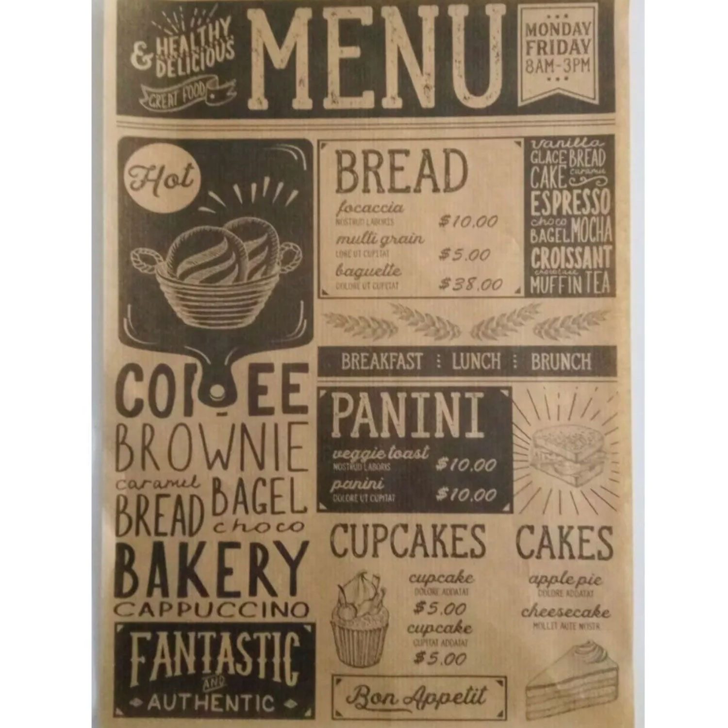 Jungengel Backpapier Vintage 50x Stück Hamburgerpapier Einschlagpapier Fettdicht 26x36 cm, Original-Holzzellstoff, Lebensmittelkomform, Vintage & Retro