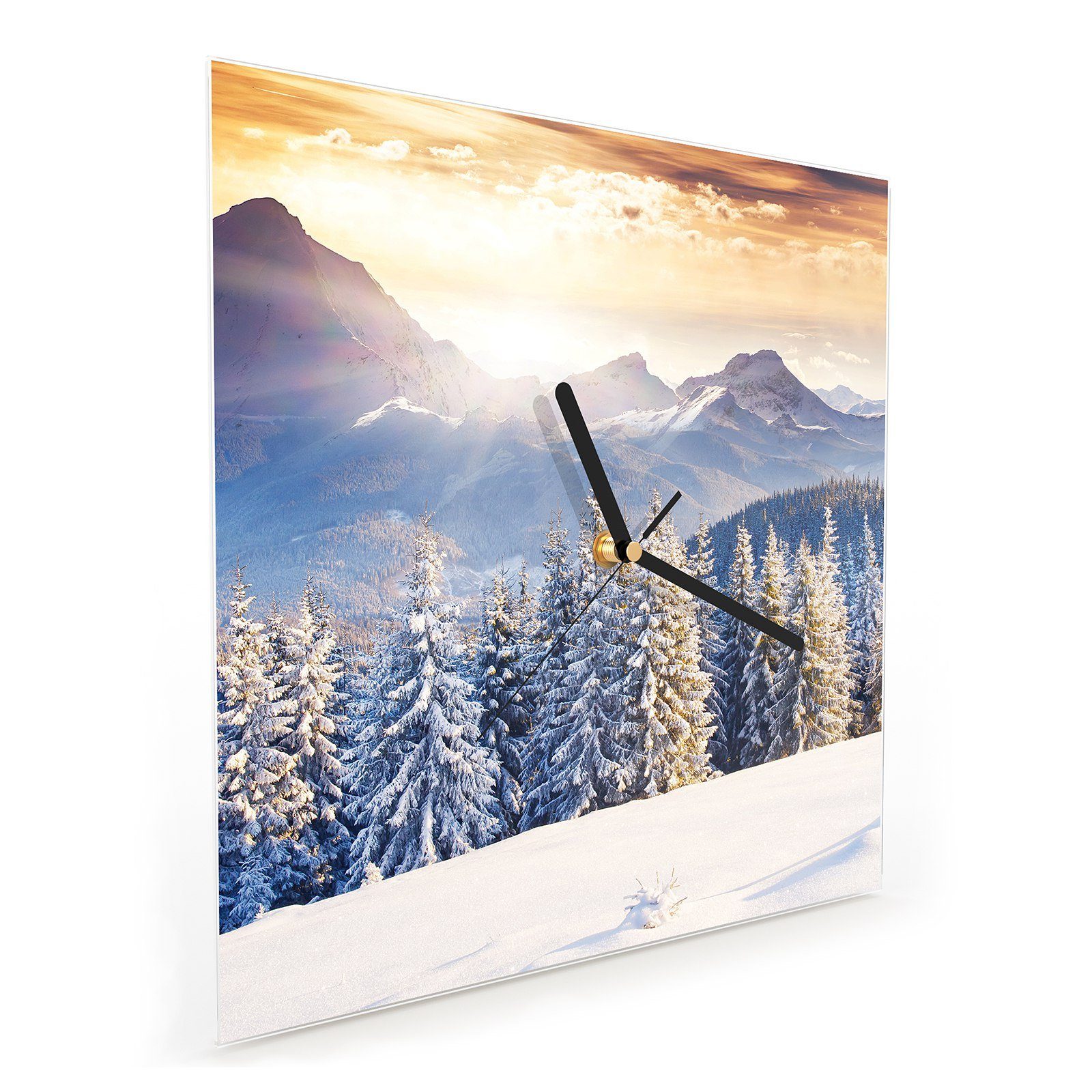 Wanduhr Winterlandschaft mit Wandkunst Glasuhr Primedeco Größe x 30 cm bei Sonne Wanduhr Motiv 30