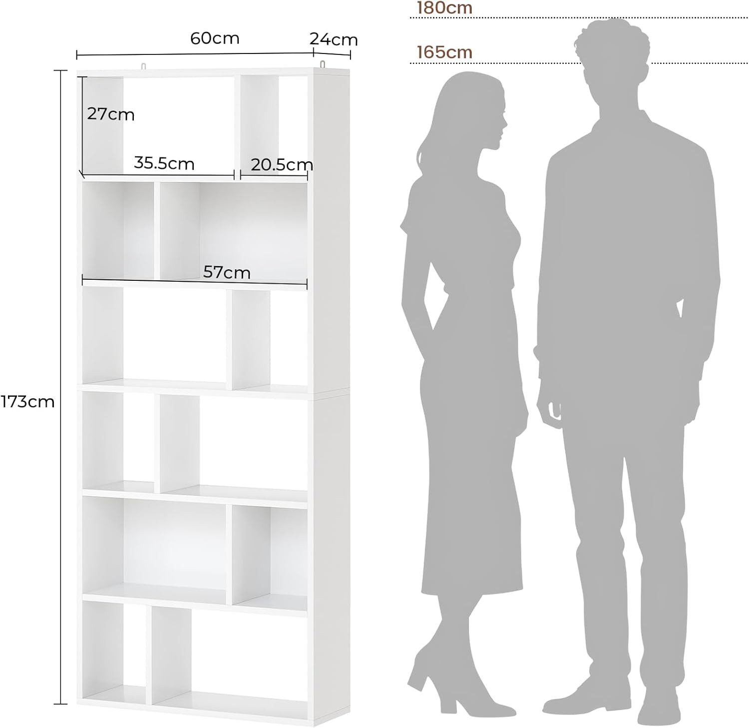 MSMASK Bücherregal Freistehend Bücherschrank mit 6 Ebenen und 12 offenen Fä günstig online kaufen