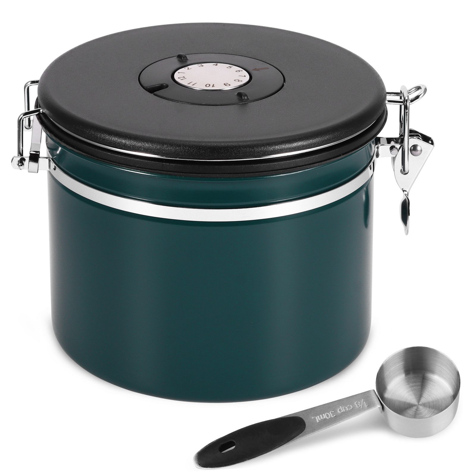 BlingBin Kaffeedose 2.5L Edelstahl KaffeebehäLter mit Silikondichtung und Datumsanzeige, 304 Edelstahl, (2er Set, 2-tlg., Kaffeebohnen BehäLter), Grün Kaffee Aufbewahrung mit Löffel für Nüsse Kakao TeebläTter