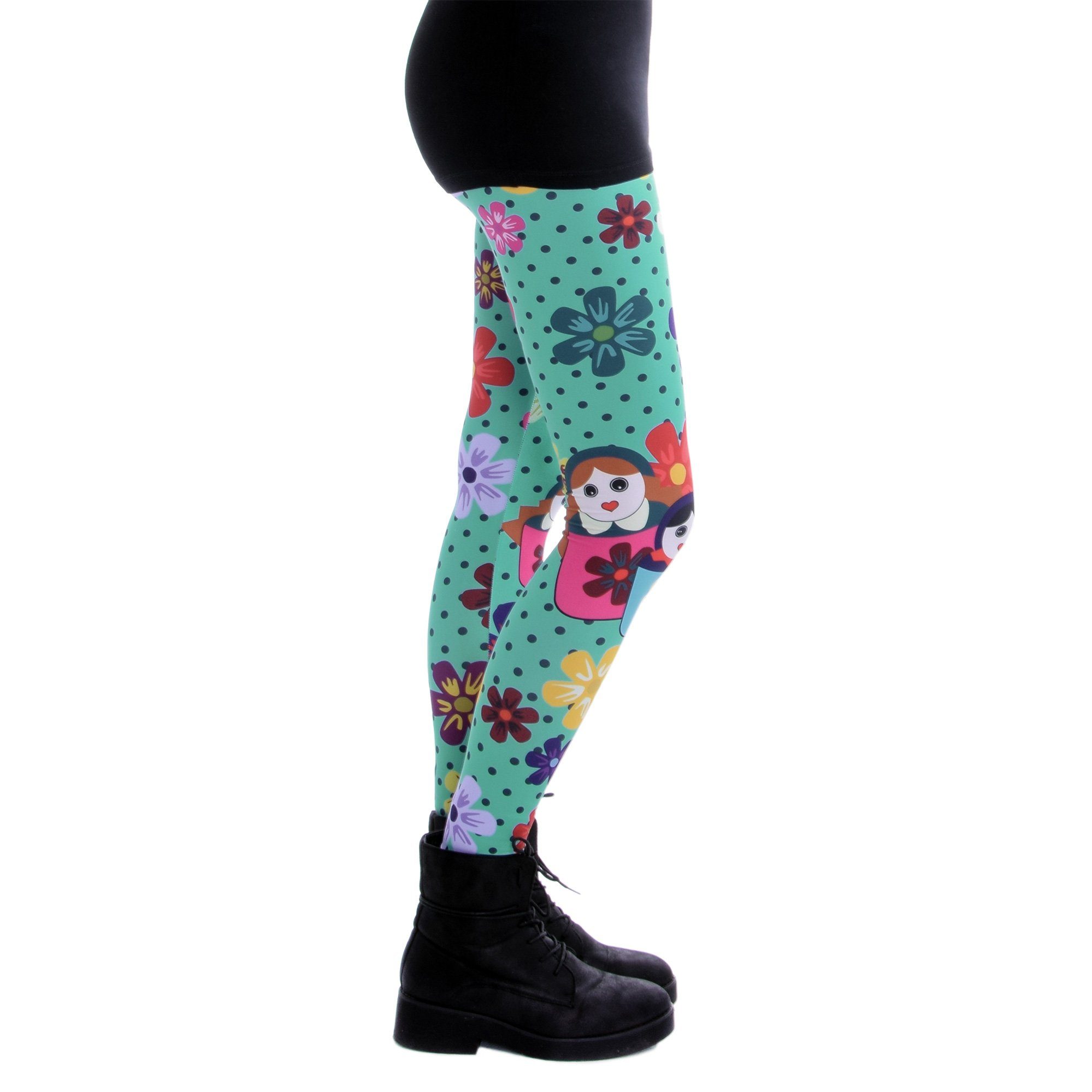 cosey Leggings Festival Leggings mit buntem Allover-Print, 2 Größen (XS–S & M–L) (36/M bis 40/L) Matrjoschka