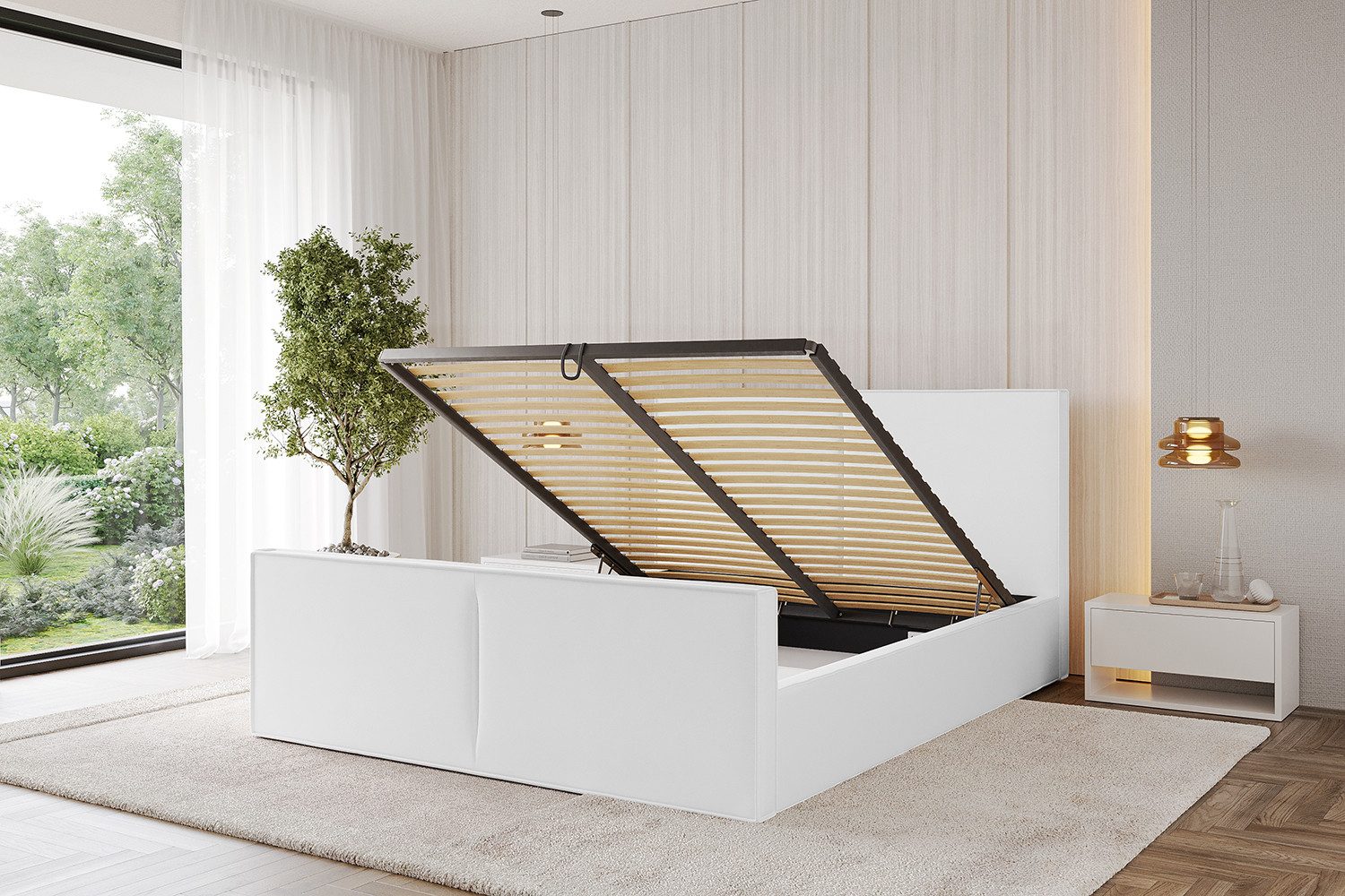 ALTDECOR Polsterbett EMMI-Z (Polsterbett mit Bettkasten und Lattenrost, Boxbett ohne Matratze), Doppelbett mit Stauraum, Bett mit Kopfteil