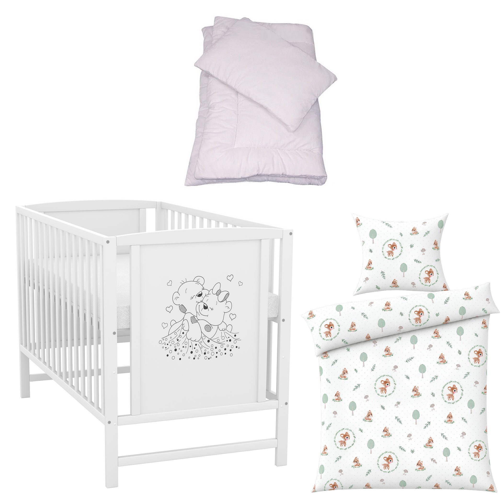 Baby-Delux Komplettbett Babybett Mia Komplettset, 7-tlg., Kinderbett 60x120 cm weiß, Bettset verschiedene Designs