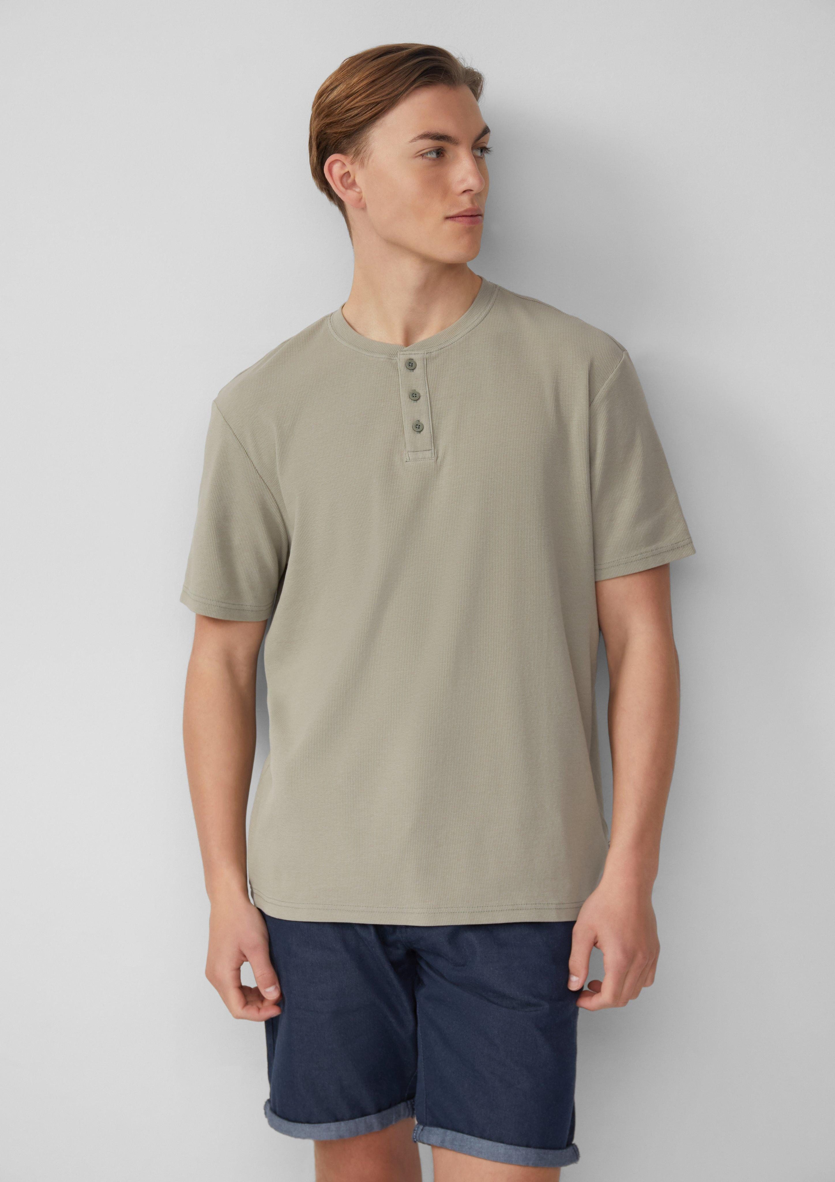 QS Kurzarmshirt Henley Shirt mit Rippstruktur günstig online kaufen