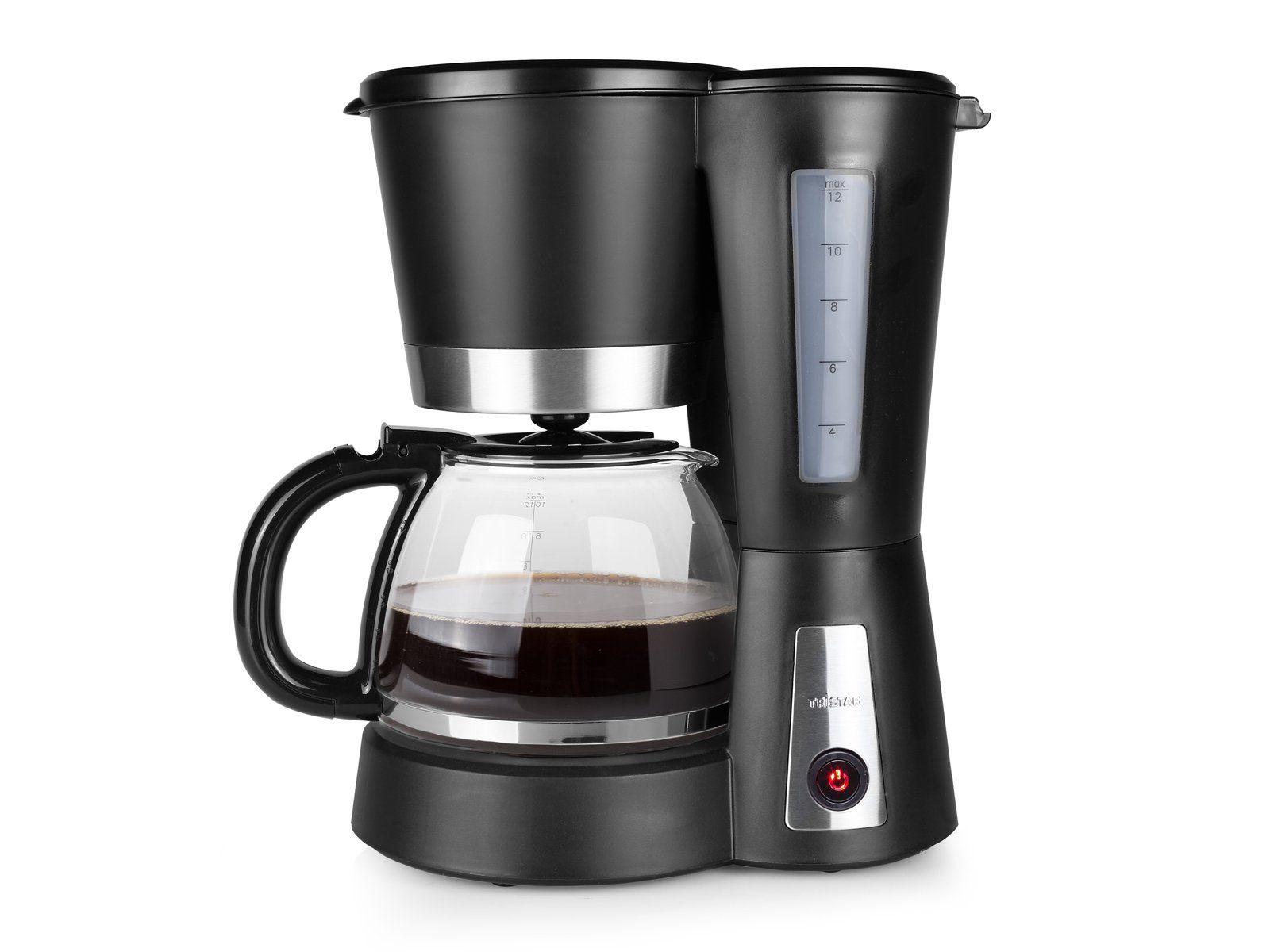 Tristar Filterkaffeemaschine, 1.2l Kaffeekanne, Permanentfilter, kleine 12 Tassen Kaffee-Filtermaschine mit Glaskanne für Filterkaffee