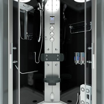 AcquaVapore Dampfdusche Dampfdusche Dusche D46-53T3 sw 90x90, Sicherheitsglas ESG, inklusive Duschwanne, Höhenverstellbar, Mit Bauanleitung, Mit Beleuchtung, Mit Spiegel, Gehä