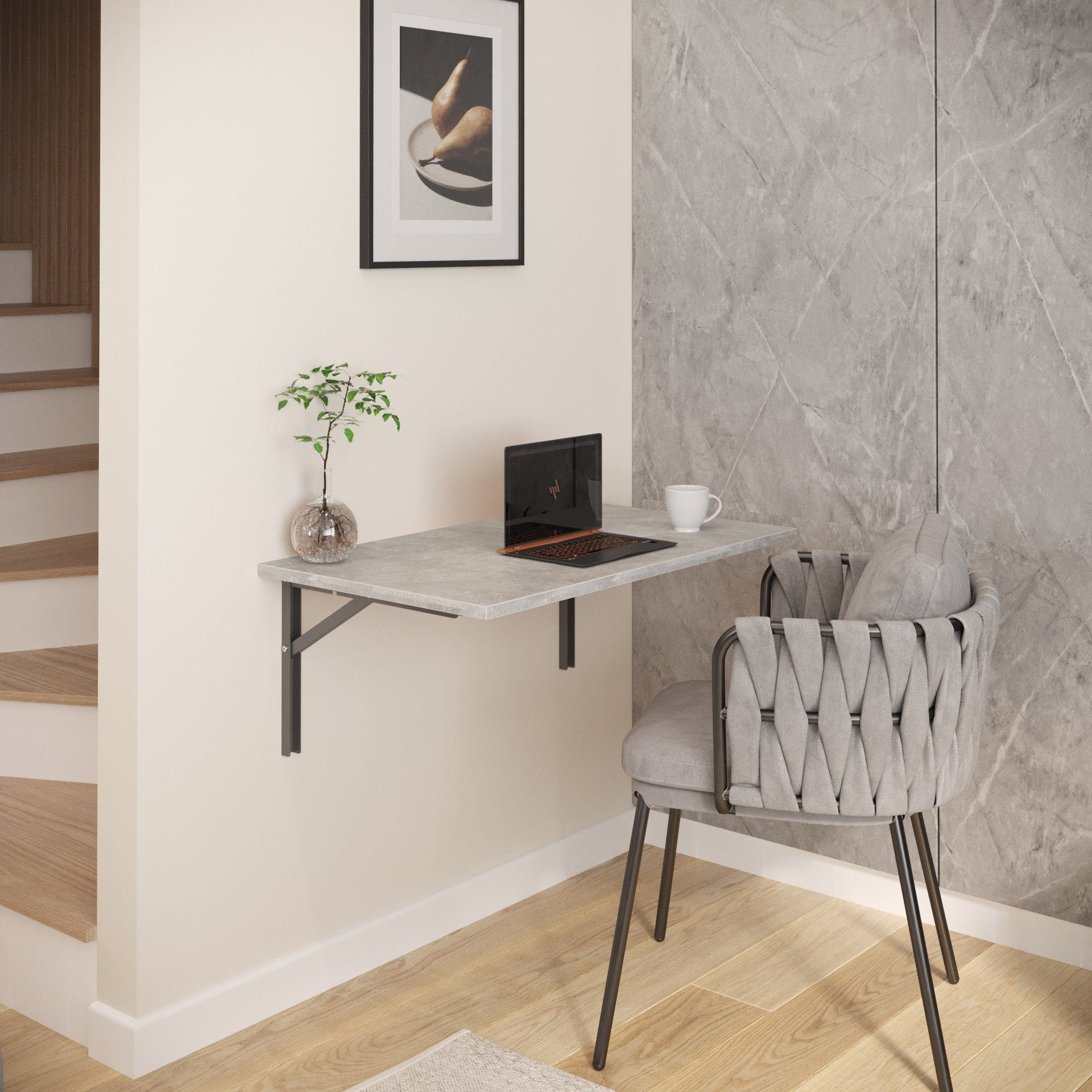AKKE Klapptisch, Wandklapptisch Wandtisch Küchentisch Schreibtisch Hängetisch 2mm PVC Beton