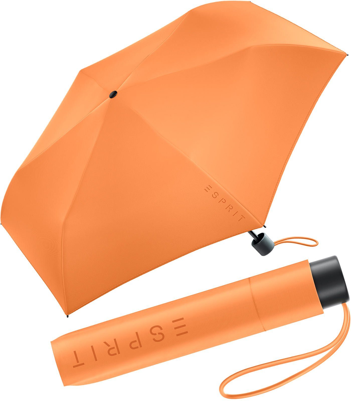 Esprit Taschenregenschirm Mini Regenschirm Damen Slimline FJ 2023, sehr leicht, in den neuen Trendfarben orange