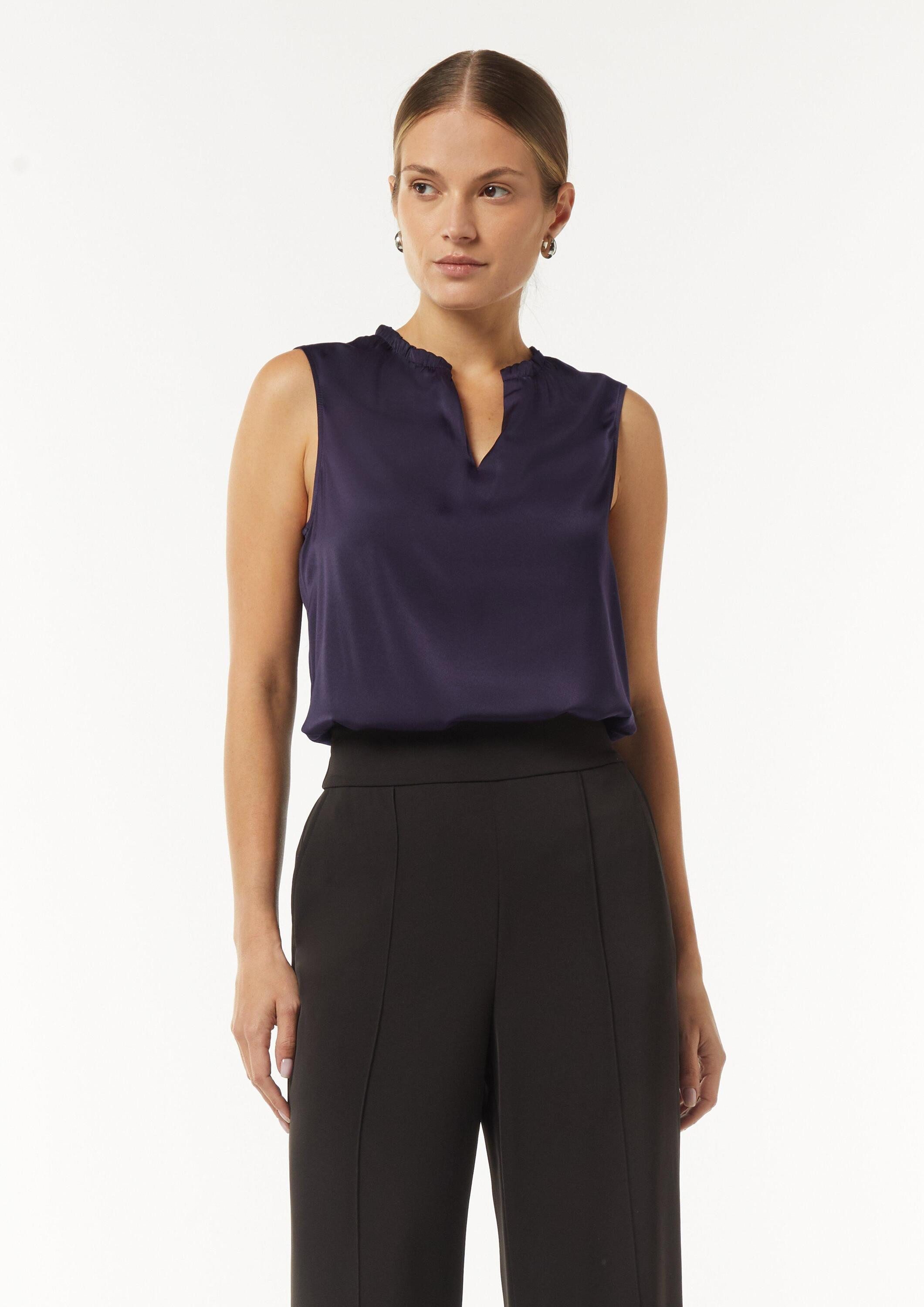 comma Blusentop Bluse Satintop mit elastischem Ausschnitt