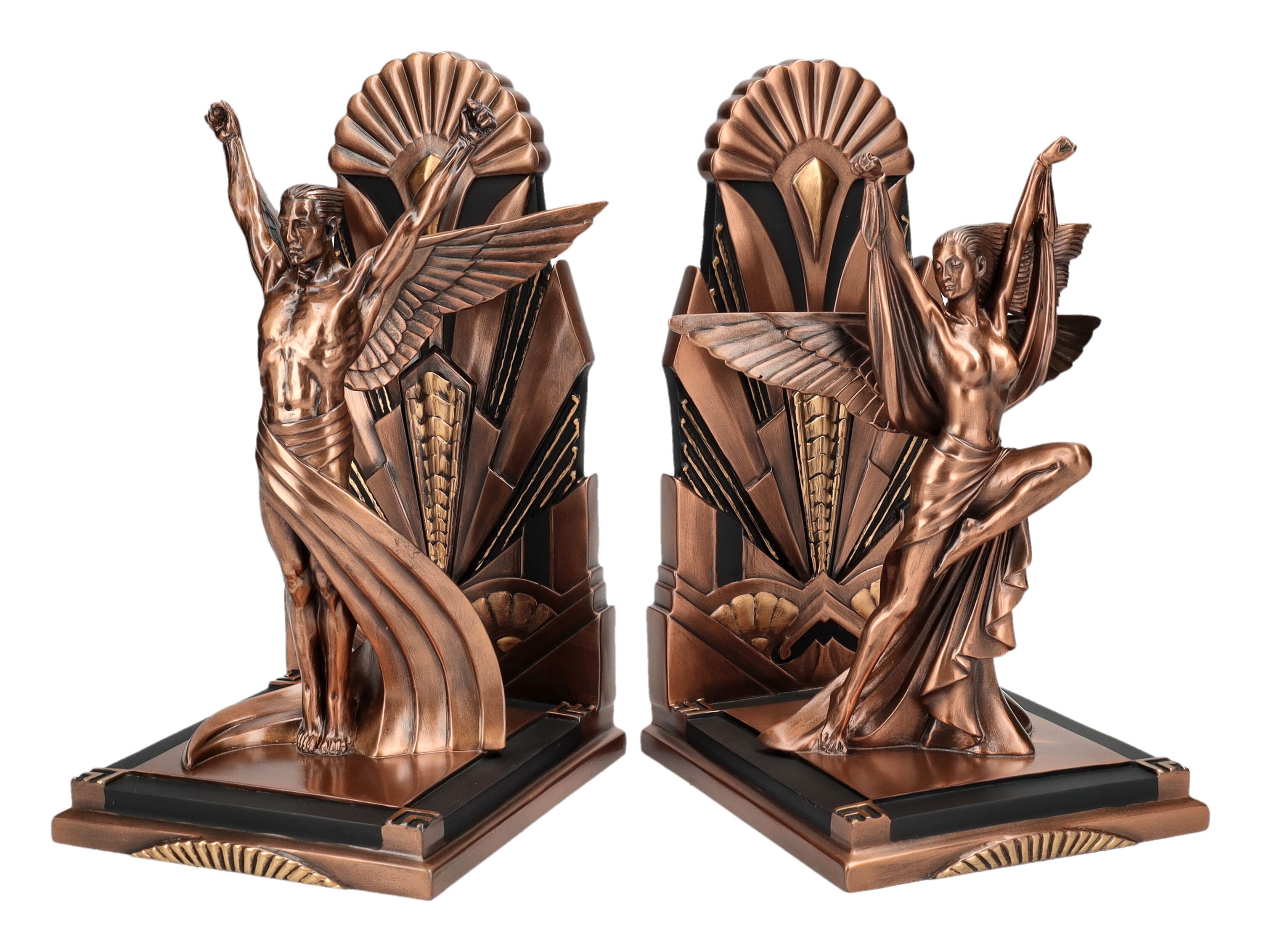 Figuren Shop GmbH Buchstütze Art Deco Buchstützen – Veronese Engel Statue Paar bronziert 23 cm (2 St)