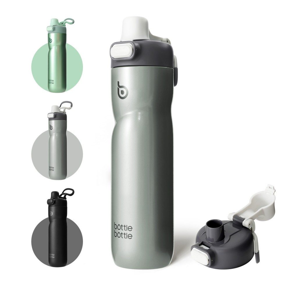 BOTTLE BOTTLE Trinkflasche Isolierte Wasserflasche, 680 ml, mit Griff und Klappdeckel, Fahrrad-Wasserflasche, Druckknopf-Deckel, auslaufsicher, tragbar