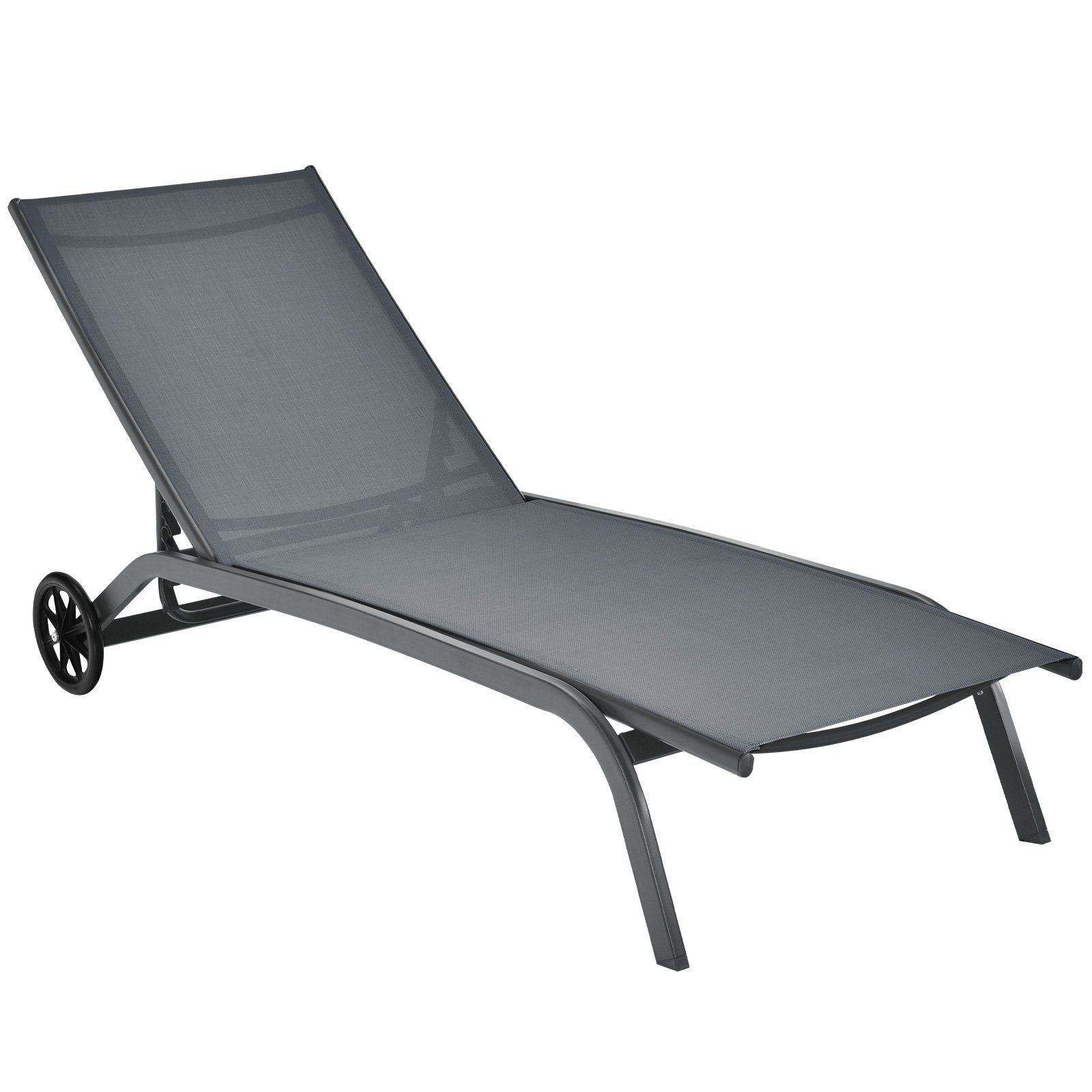 Garten Relax Liege Stuhl klappbar Sonnen Blende verstellbar Außen Möbel grau 