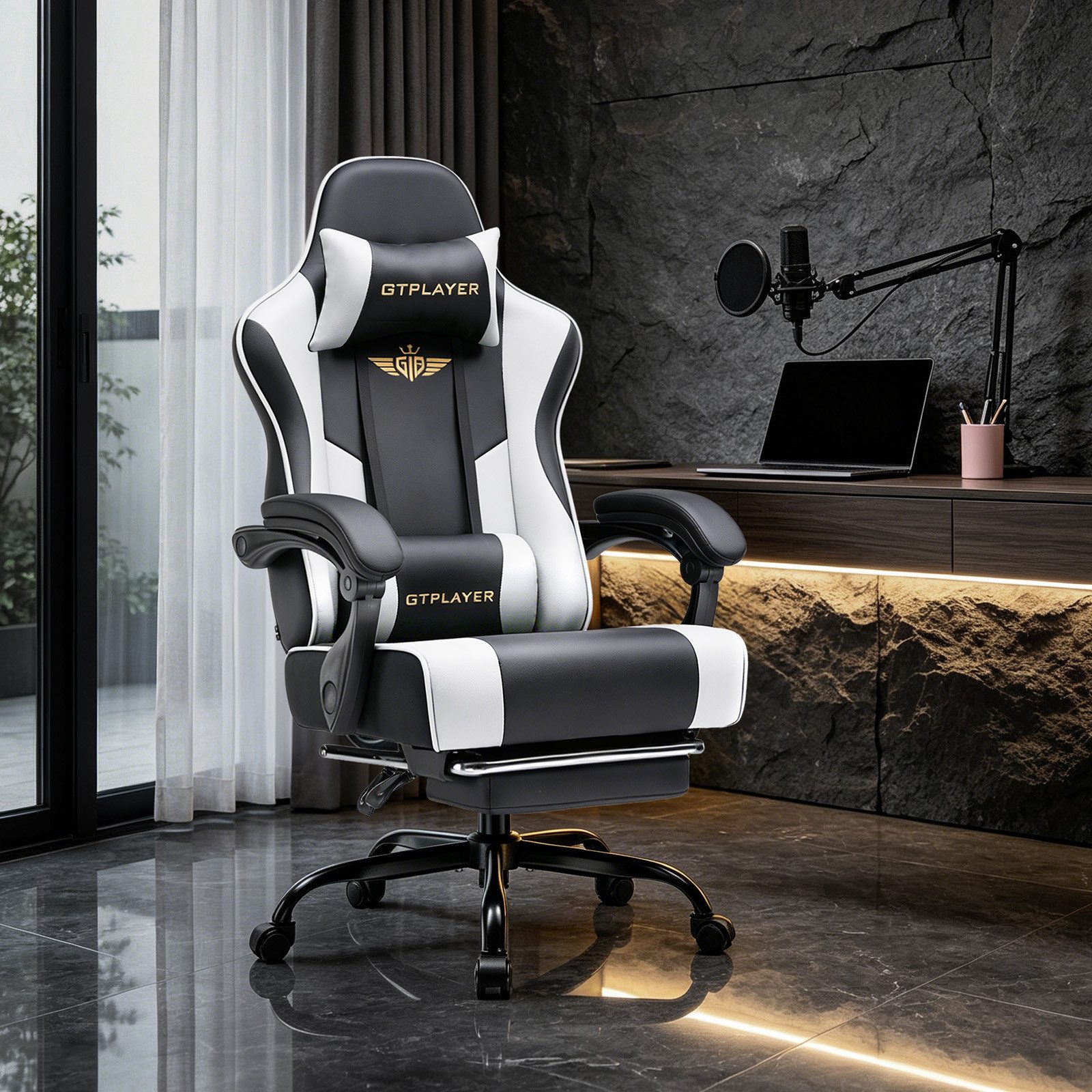 GTPLAYER Gaming-Stuhl Gaming Stuhl Chair Gamer Sessel - Ergonomischer Gamer Stuhl, mit Fußstütze Kopfstütze und Lordosenstütz 180kg