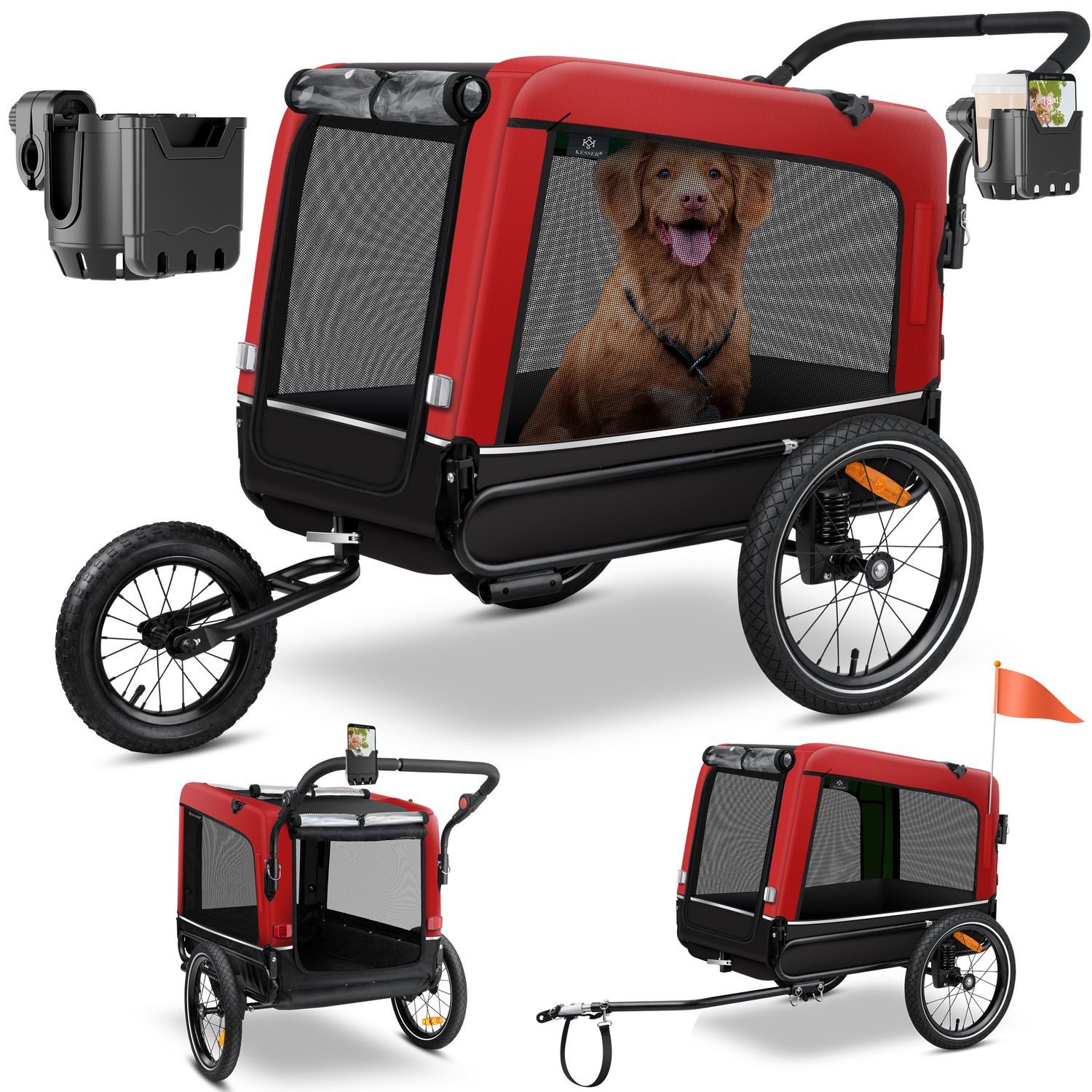 KESSER Fahrradhundeanhänger, Hundeanhänger Boxer 3-in-1 Hundebuggy Jogger Fahrradanhänger