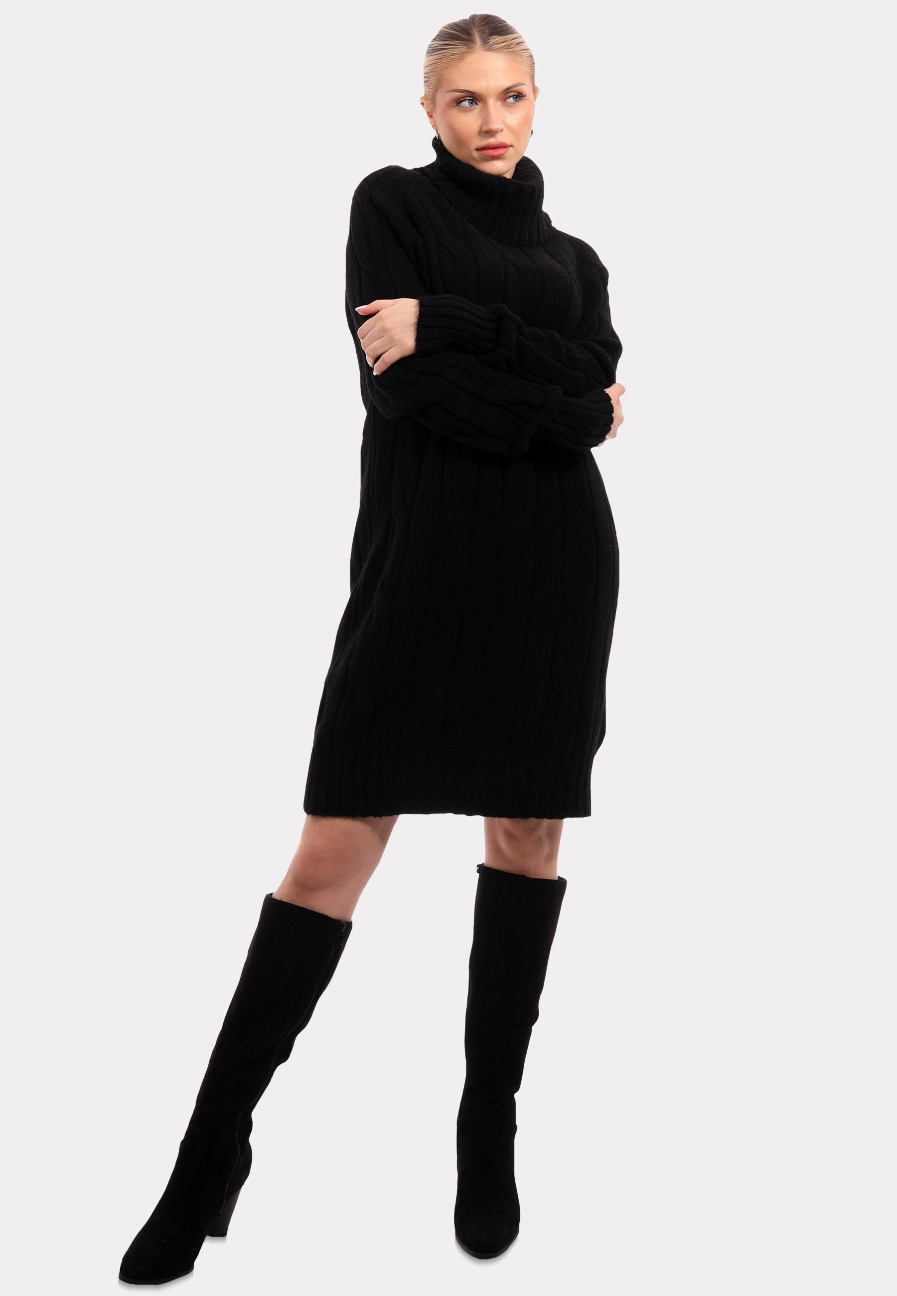 Exklusives Damen Strickkleid Strickkleid YC Style Unifarbe in & Rollkragen (1-tlg) schwarz Fashion