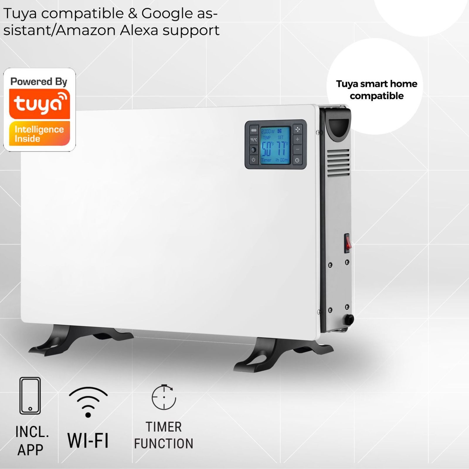 Denver Konvektor SCH-2105 Smarter Wi-Fi Konvektorheizer, App- & Sprachsteuerung, Timer, Energiesparend, Thermostat, Frostschutz, Überhitzungsschutz, Turbo