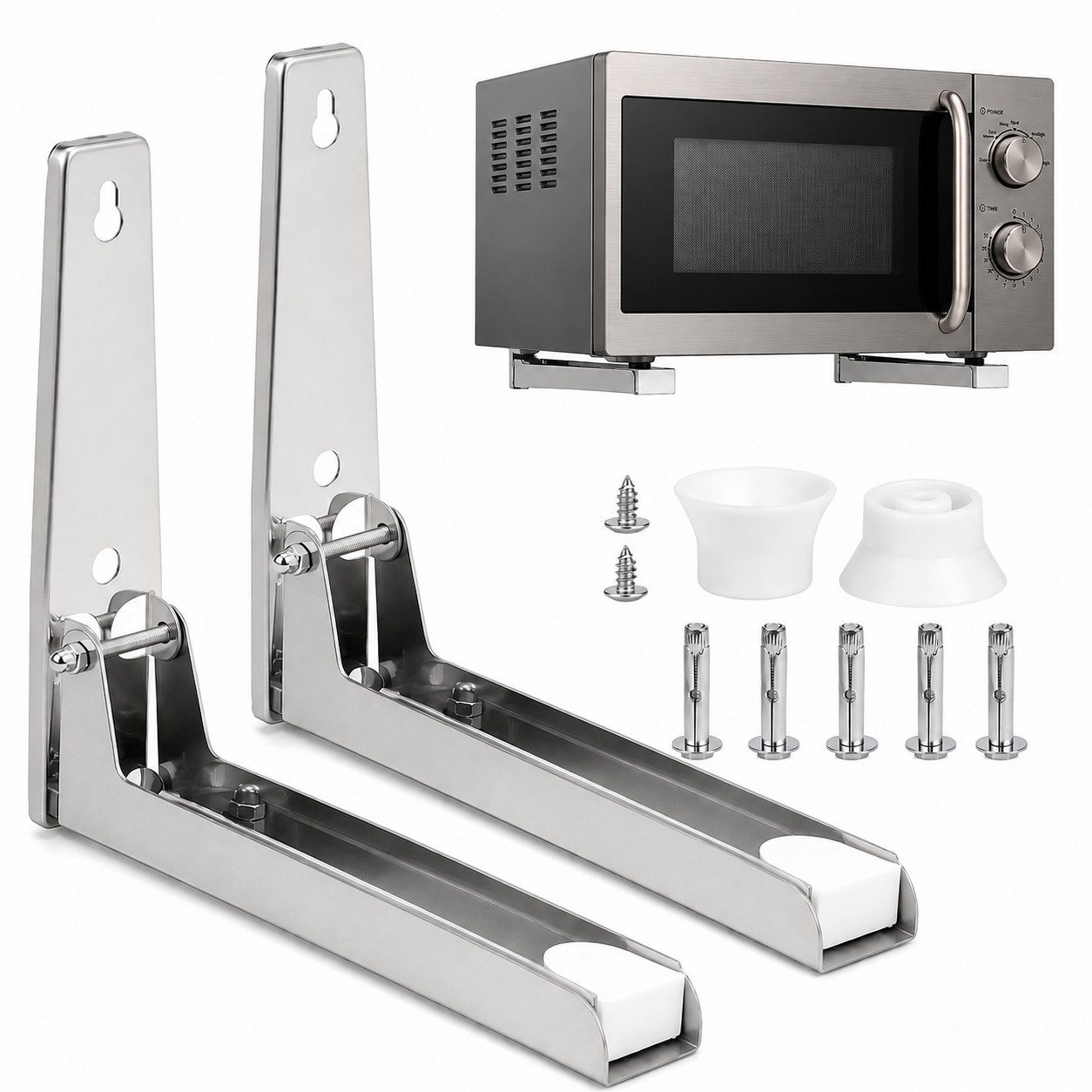 Fyrove Mikrowellen-Wandhalterung Küchengerätehalter, Universalhalter, (Gerätehalter für Mikrowelle, Backofen und Grill, 23–40 cm ausziehbar, Edelstahl, silberfarben, Wandmontage)