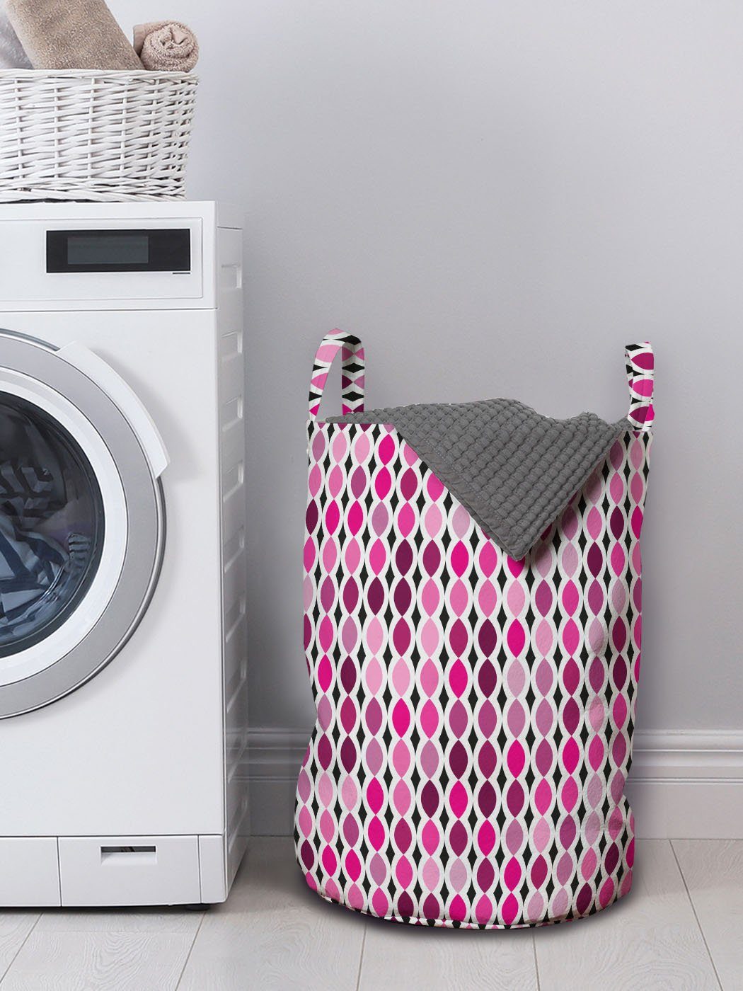 Connected Abakuhaus Pattern Kordelzugverschluss Wäschekorb Griffen Abstrakt für Oval Wäschesäckchen Waschsalons, mit
