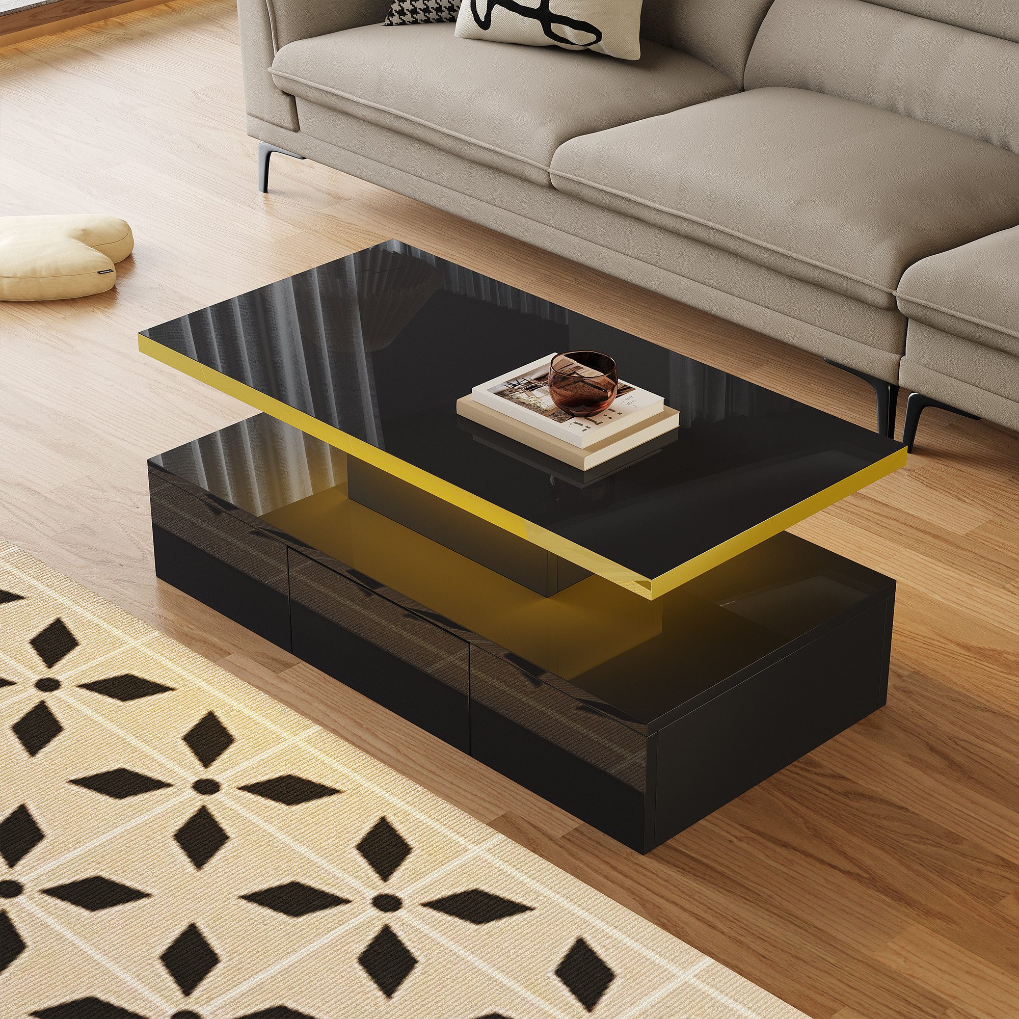 REDOM Couchtisch Eleganter High-Gloss-Couchtisch mit goldener günstig online kaufen