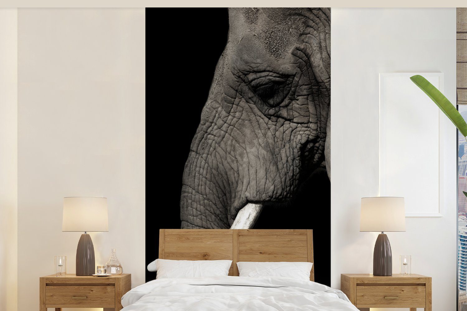 MuchoWow Fototapete Elefant - Tier - Stoßzahn, Matt, bedruckt, (2 St), Vliestapete für Wohnzimmer Schlafzimmer Küche, Fototapete