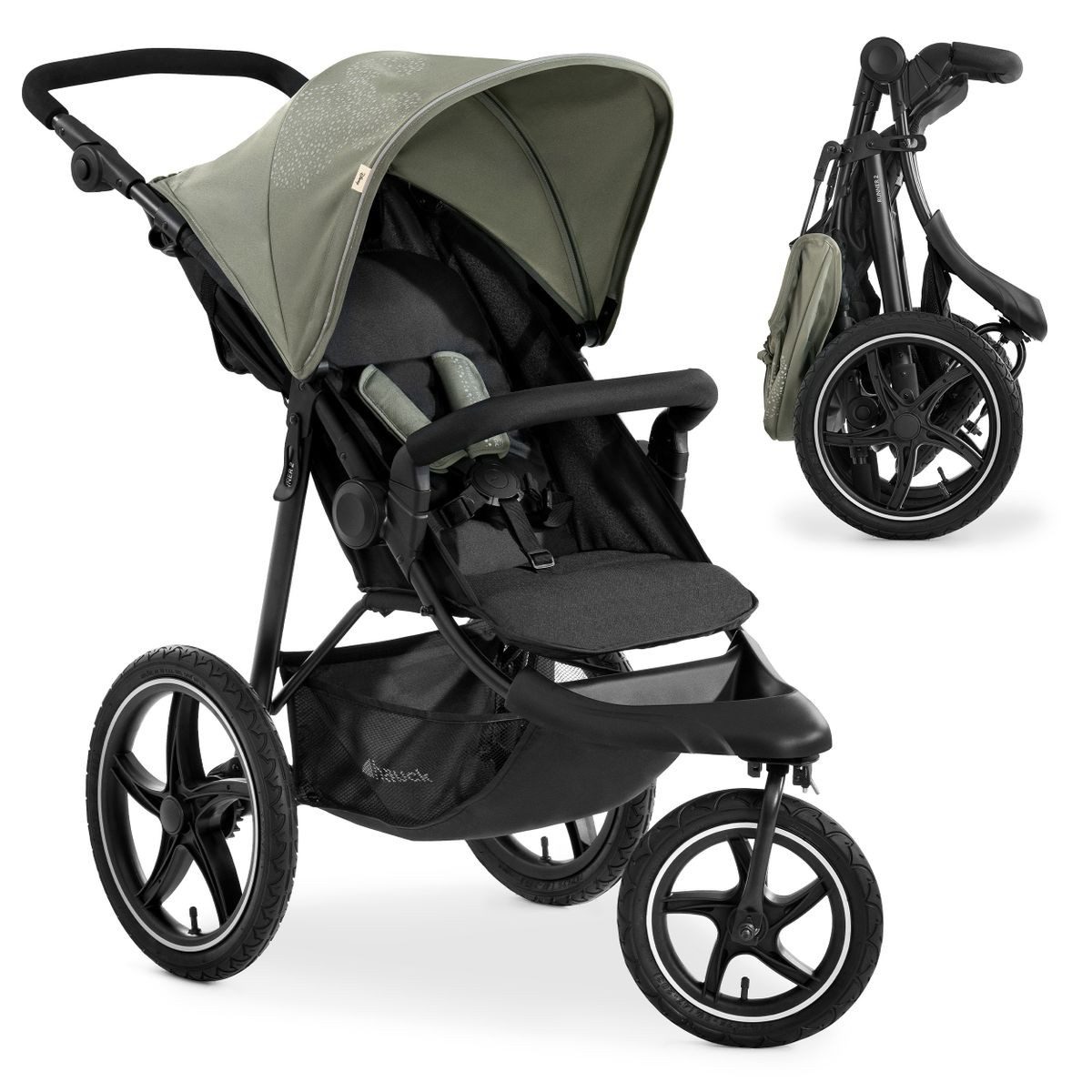 Hauck Kinder-Buggy Runner 2 - Disney - Mickey Mouse Olive, Sportwagen mit Luftreifen, Liegefunktion, höhenverstellbar bis 25 kg