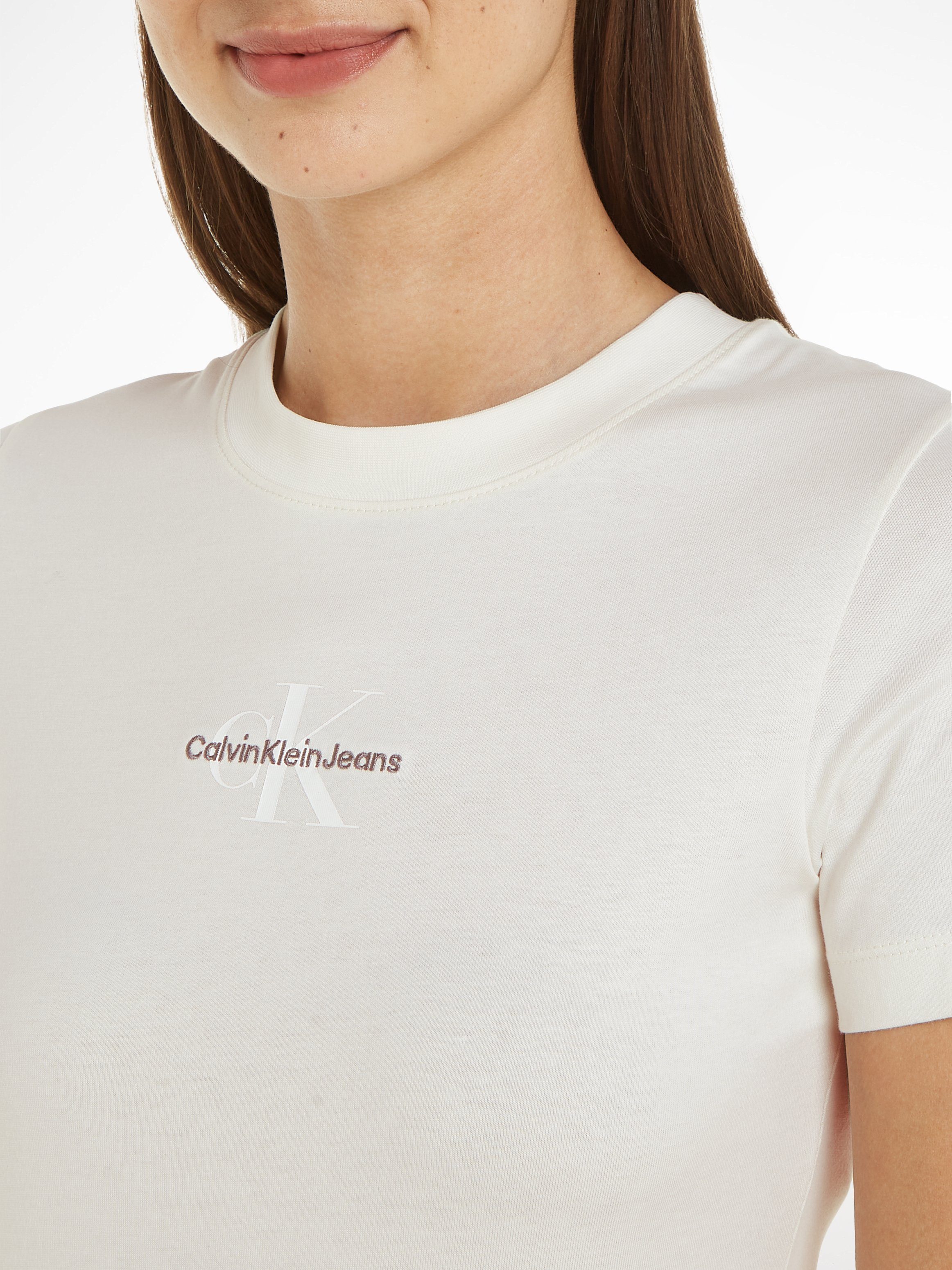 TEE Calvin Klein ecru FIT MONOLOGO SLIM mit Jeans T-Shirt Logodruck
