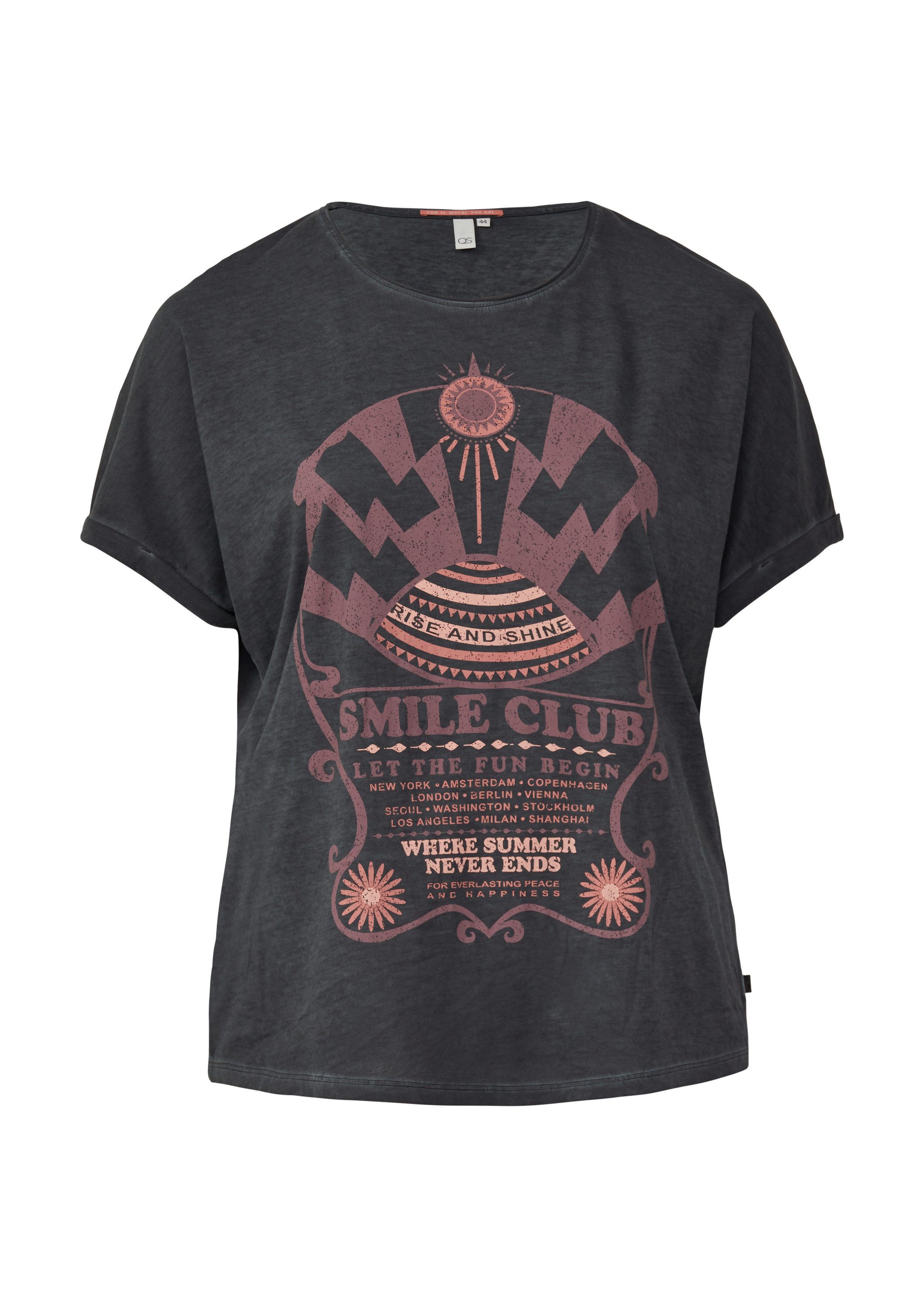 QS Kurzarmshirt T-Shirt Gewaschenes T-Shirt mit Frontprint günstig online kaufen