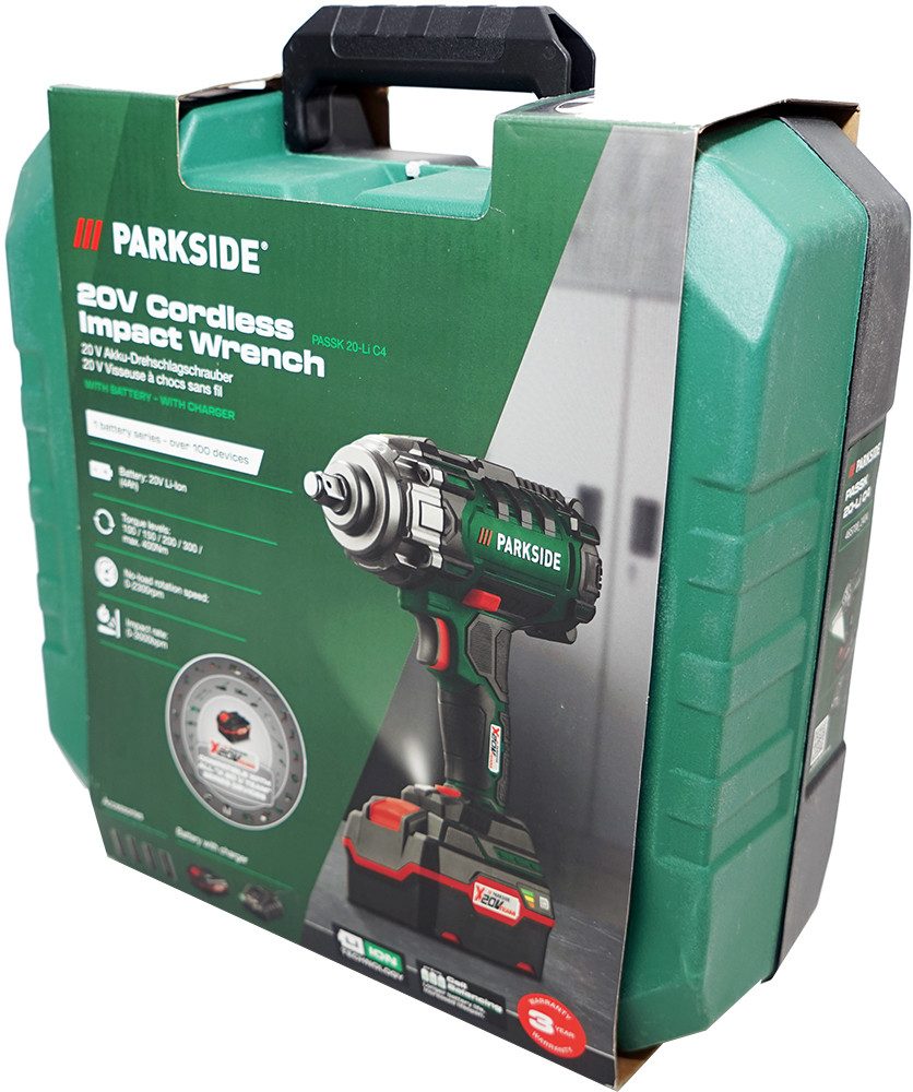 Parkside Akku-Schlagschrauber 20V Akku Drehschlagschrauber PASSK 20 C4 (inkl. 4Ah Akku u. Ladegerät)