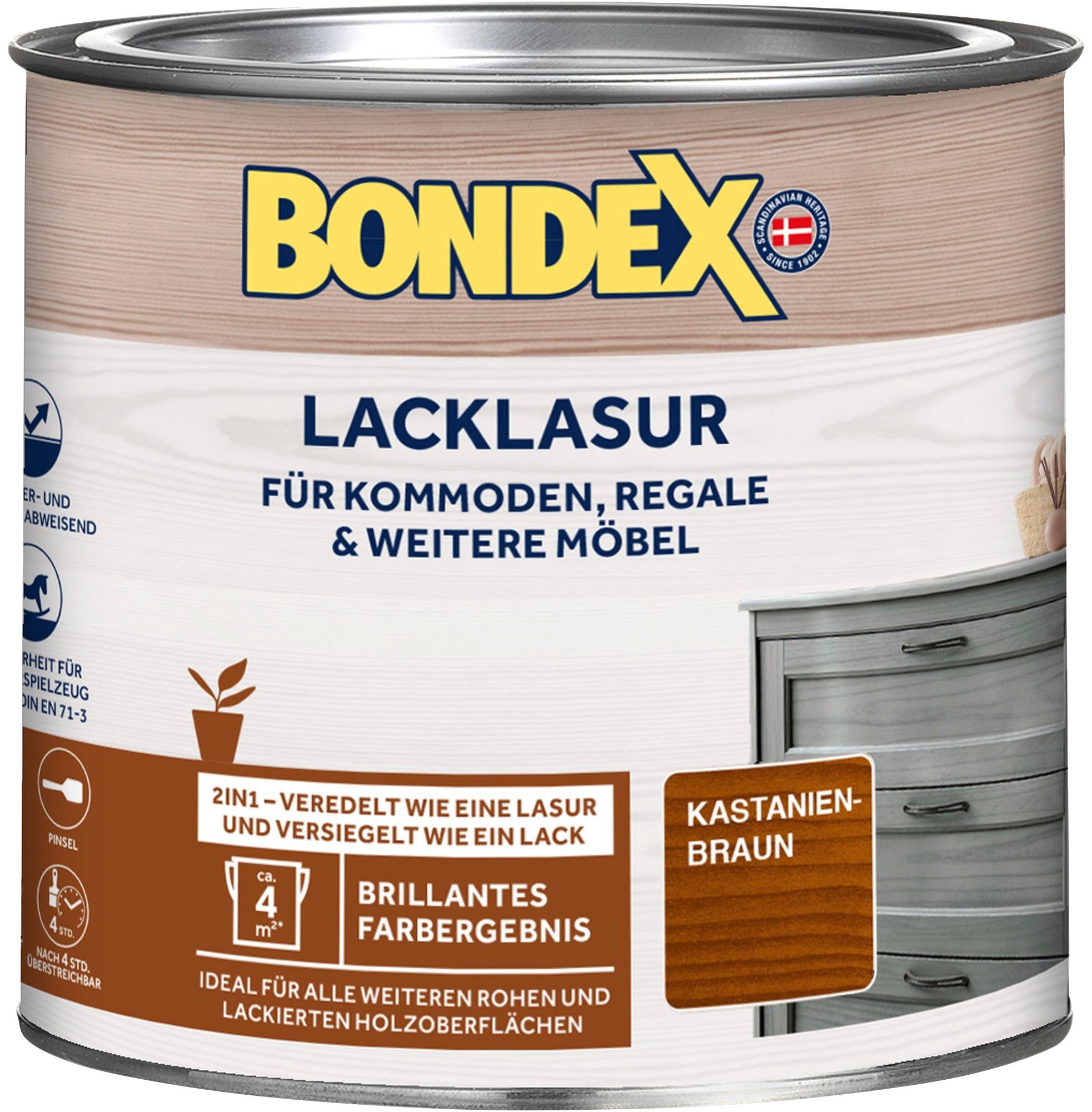Bondex Holzschutzlasur LACKLASUR, Weiß, 0,375 Liter Inhalt Kastanienbraun
