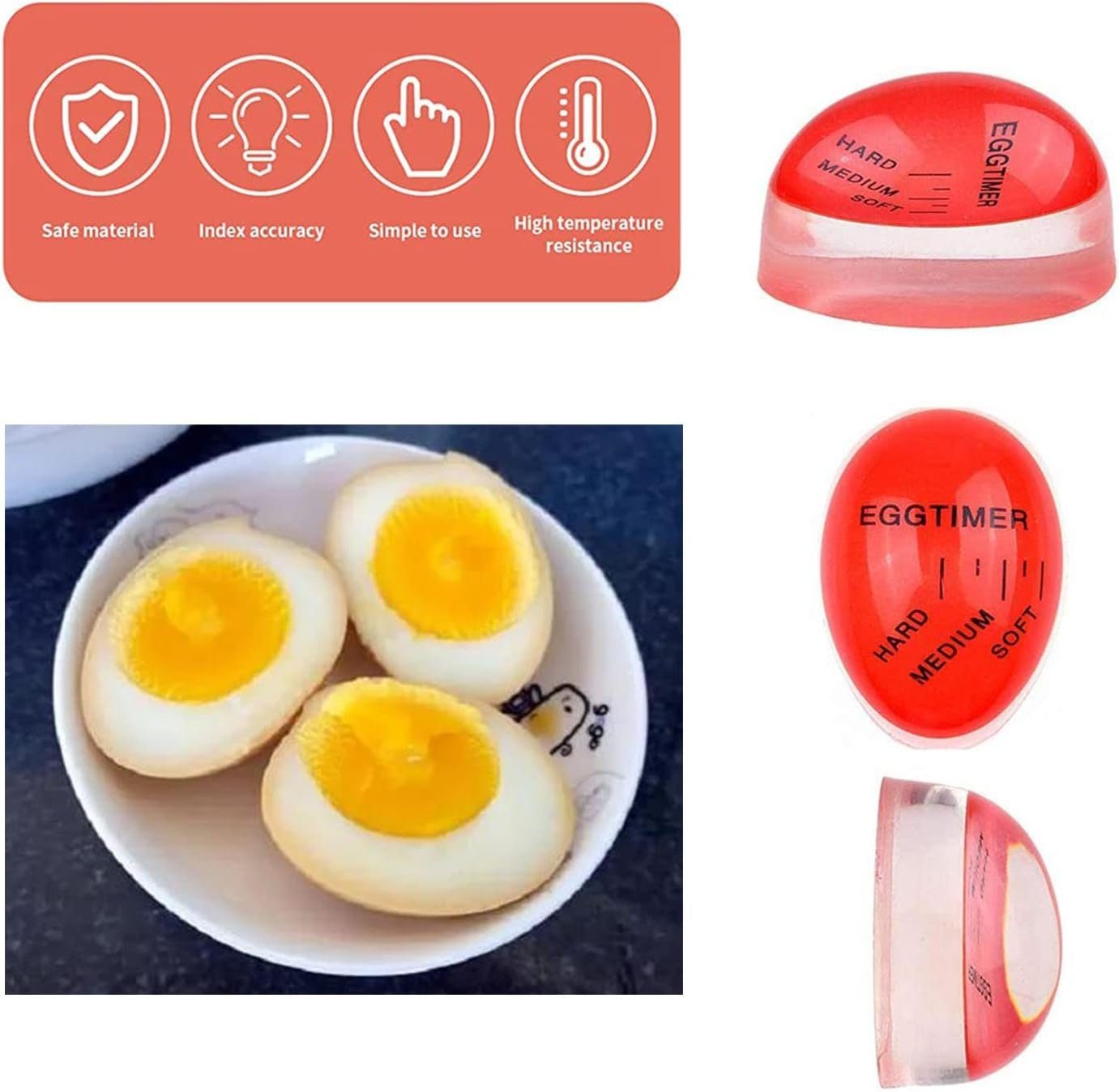 Eier, lustiger Timer für Anzeige mit Eieruhr Rot gekochte Farbwechsel, Eieruhr,Egg hart/medium/weich,wiederverwendbar autolock Eierkocher,Timer