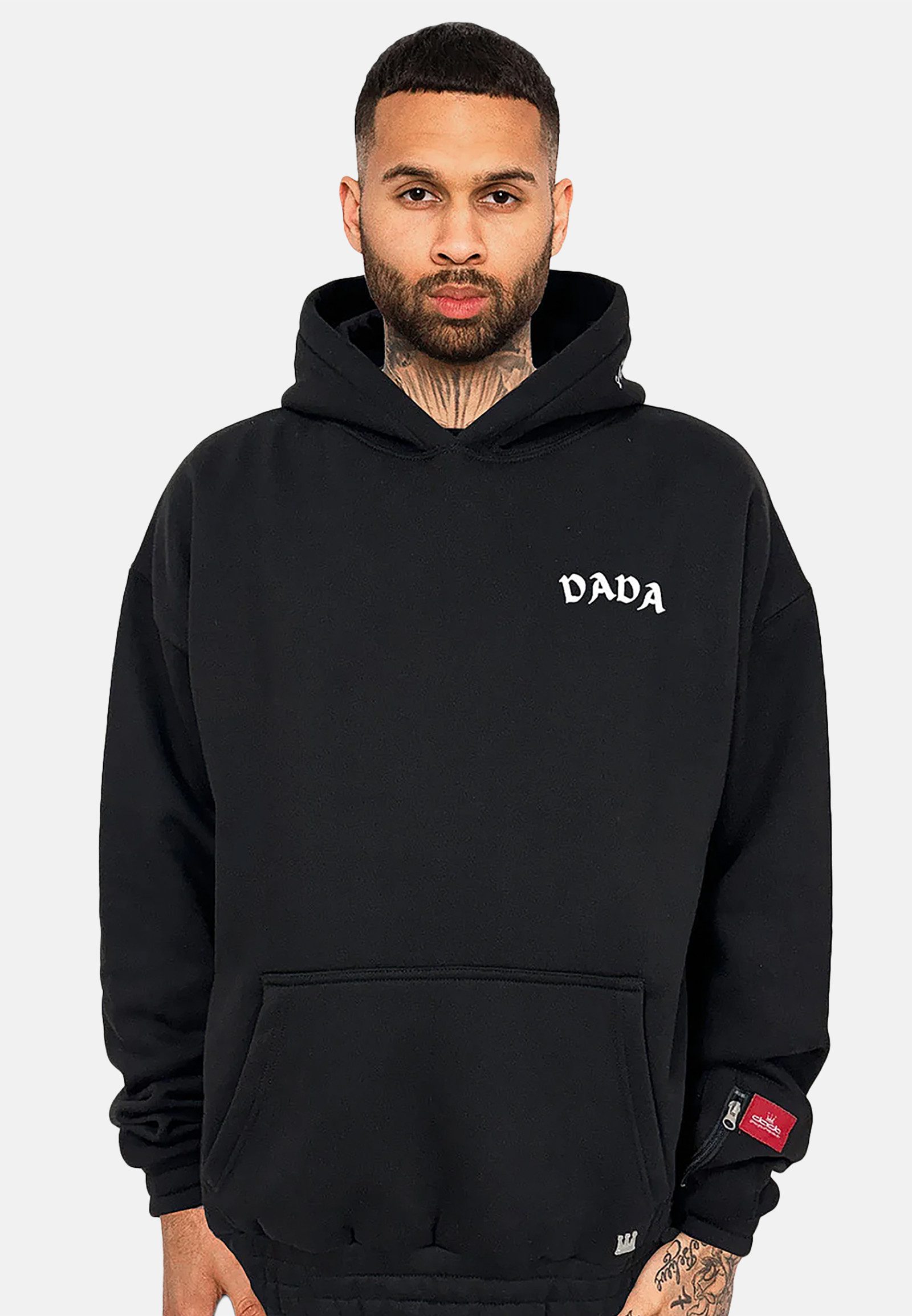 DADA Supreme Hoodie Oversize Fit mit Rückendruck, Stickdetails und Zip-Tasche New Crown Knife Logo