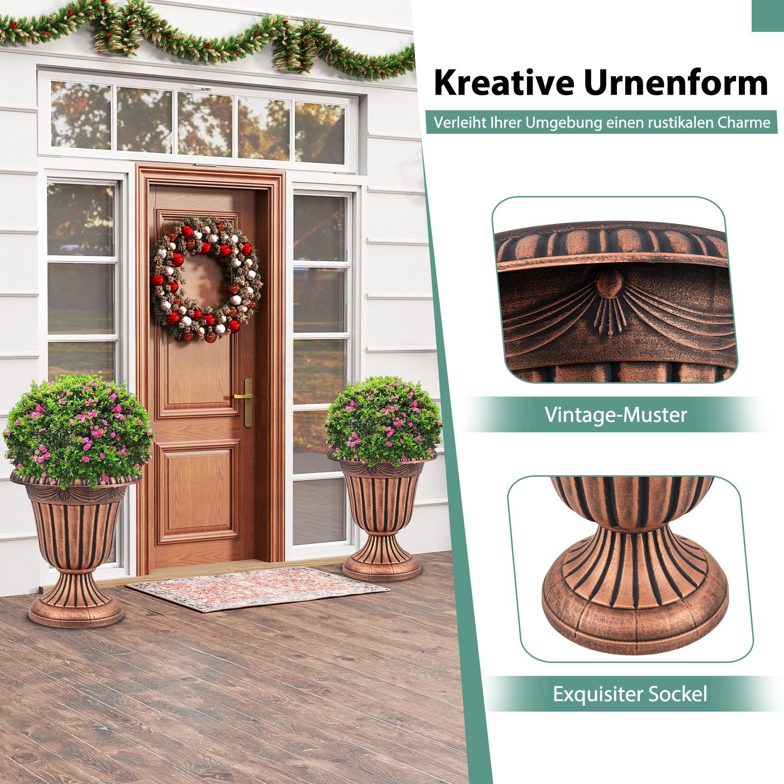 COSTWAY Blumentopf, Pflanzkübel mit Sockelbasis & Abflussloch, 46,5