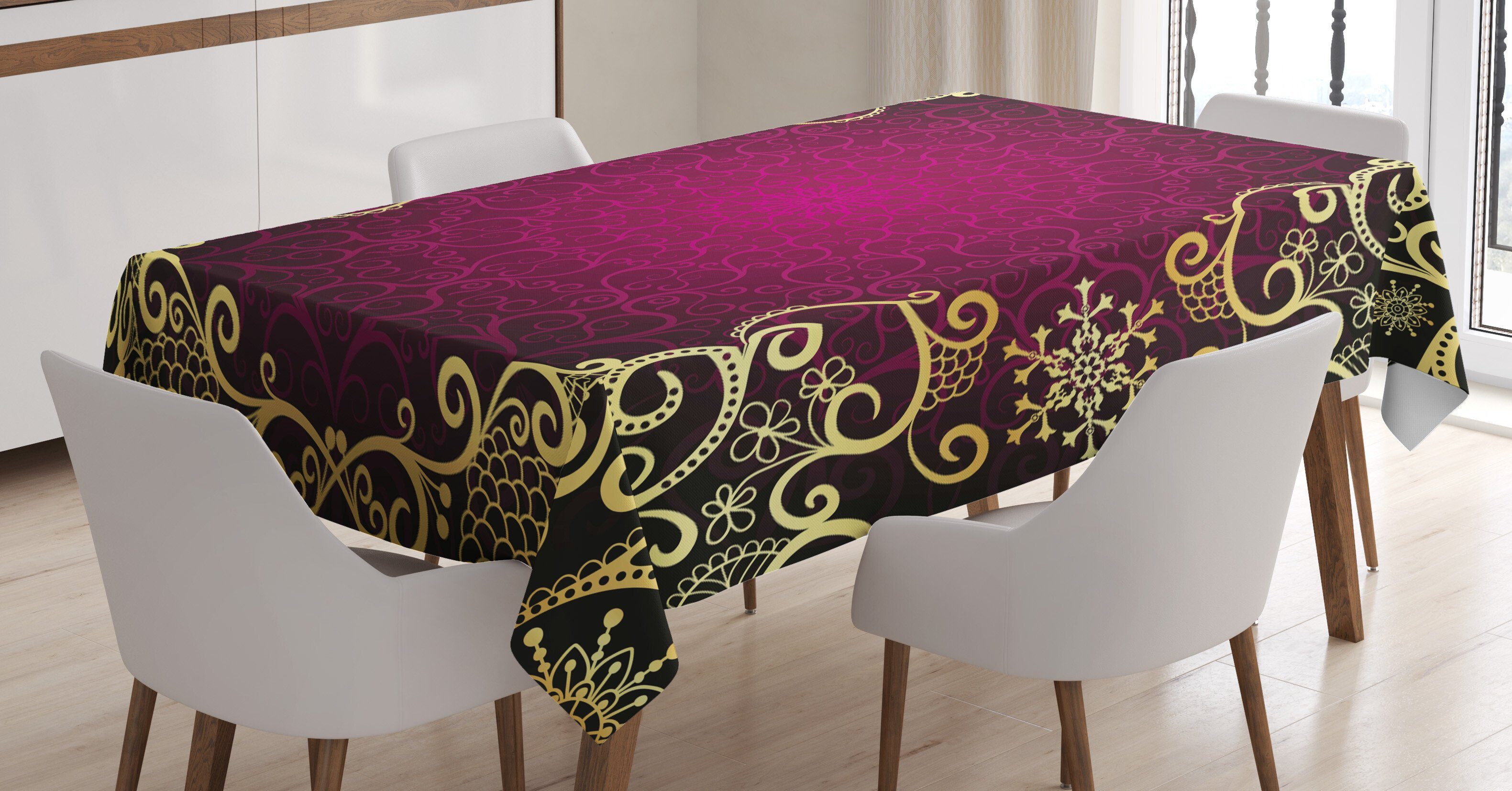 Abakuhaus Tischdecke Farbfest Waschbar Für den Außen Bereich geeignet Klare Farben, Mandala Lila Rahmen Curls