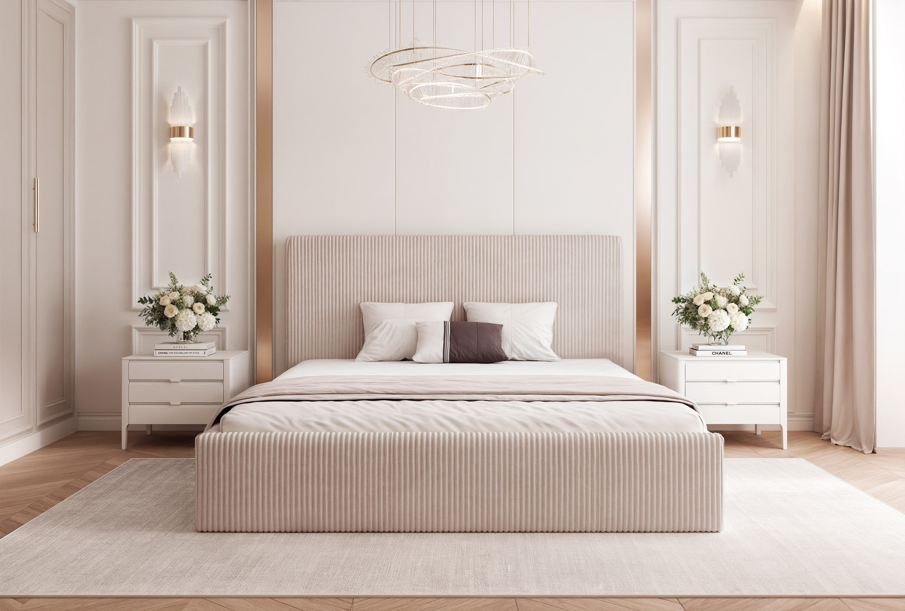 Goldstoff Polsterbett Modernes Bett "LUMINA" mit großem Stauraum und gepolstertem Rahmen (120–200x200 cm, Kopfteilhöhe 70/110 cm), Elegantes Stauraumbett mit ge – Bild 2 von 5