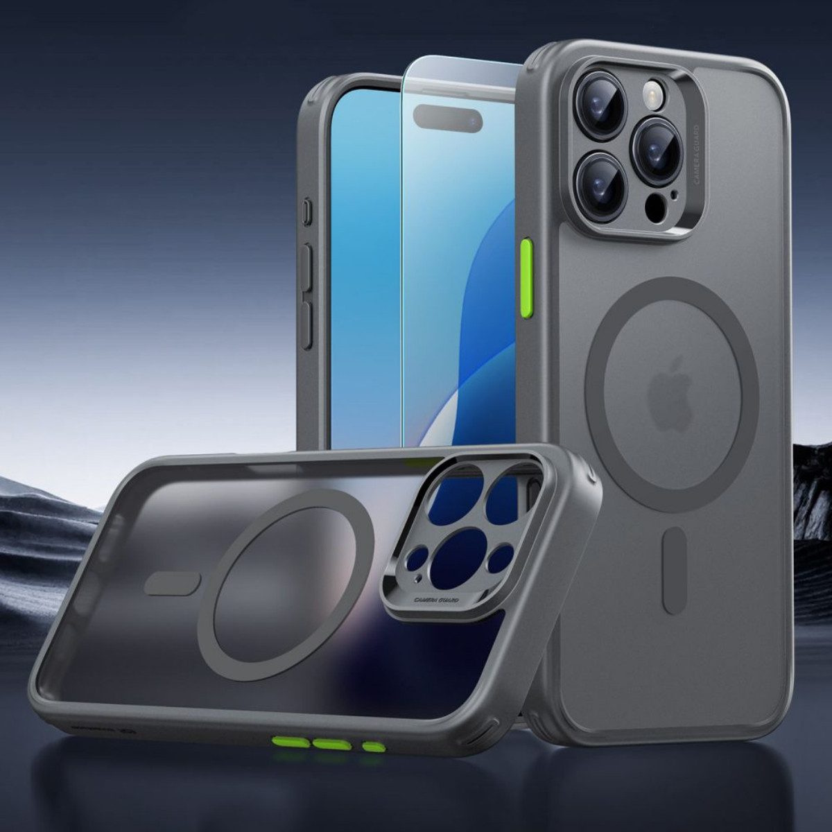 ESR Handyhülle Classic Pro mit Magnetfunktion Kompatibel mit iPhone 16 Pro Max Grau iPhone 16 Pro Max, Hybriddesign mit grauem Rahmen und Magnetfunktion für Zubehörhalt