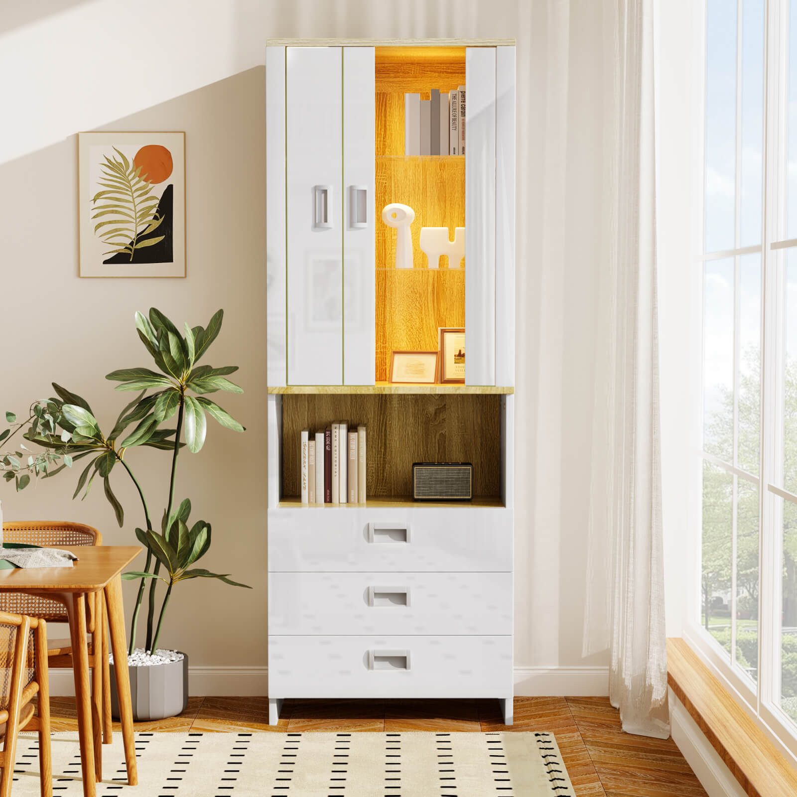 Furnishings Home Hochschrank Weiße Vitrine + günstig online kaufen