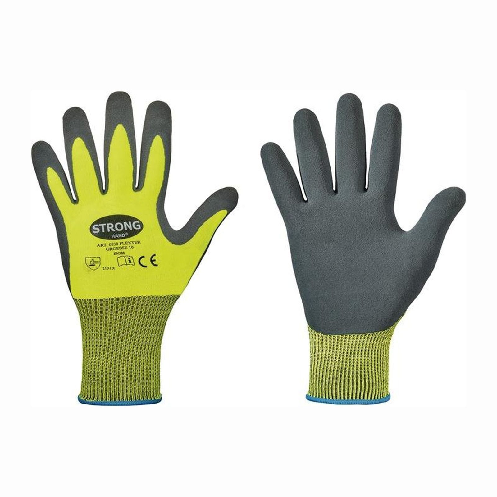 Stronghand Mechaniker-Handschuhe STRONGHAND Handschuhe Flexter neongelb / grau EN 388 PSA II Gr. 9 - 05