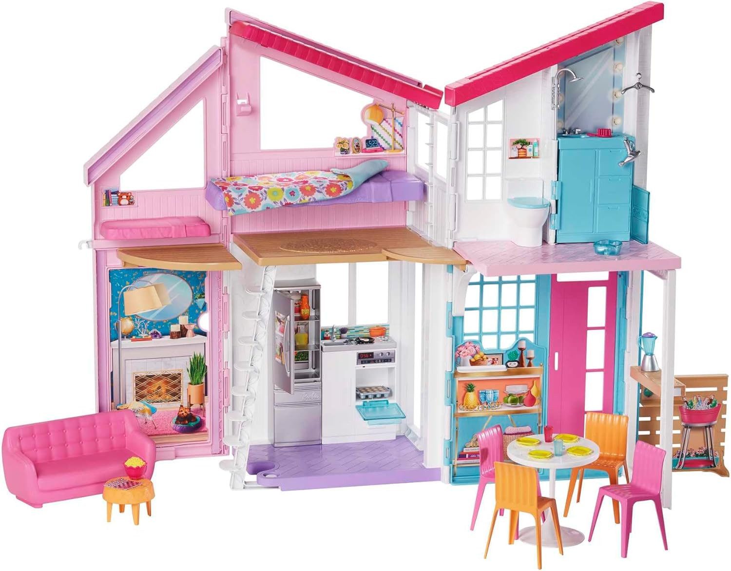 Barbie Puppenhaus Malibu Haus, zweistöckige Traumvilla, mit 6 Zimmern
