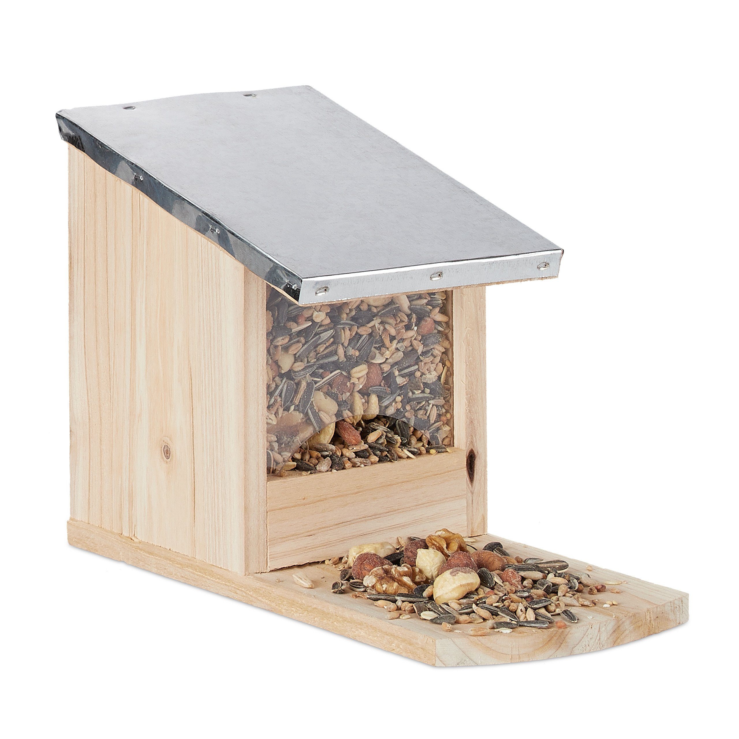 relaxdays Домики для белки Eichhörnchen Futterhaus Metalldach, natur