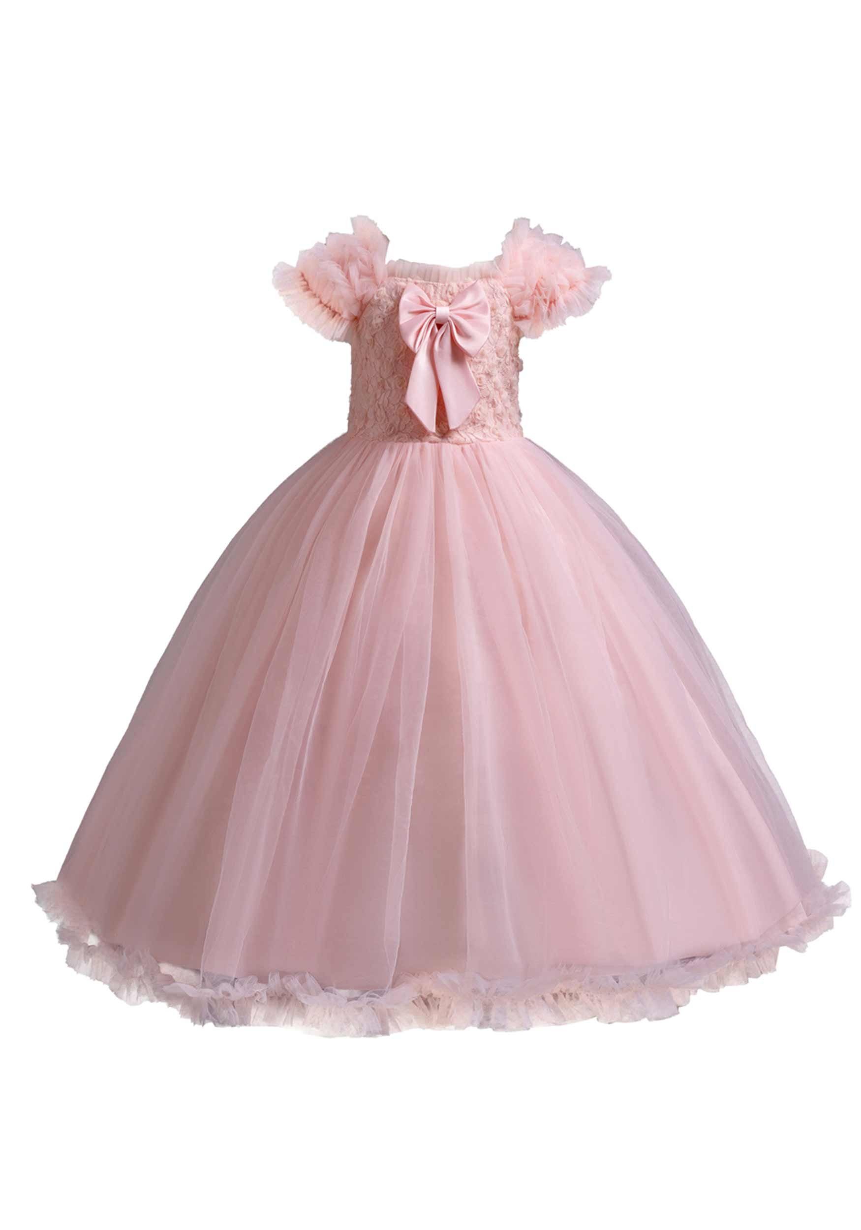 Daisred Kinderkleider Ballkleid Abendkleider Tüllkleid Rosa Prinzessinnenkleider
