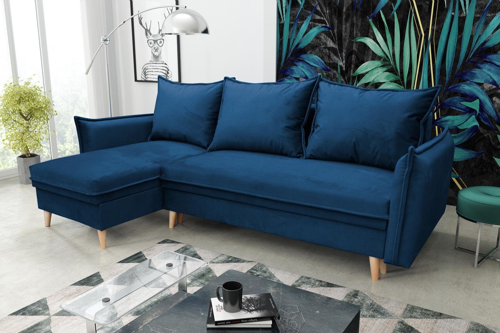 Beautysofa Ecksofa Pillow, Eckcouch mit Schlaffunktion und Bettkasten