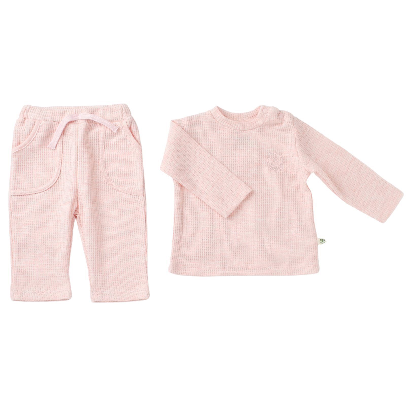 Schlafanzug rosa Waffle + (Pyjama-Set, Jungen 2 Baby Nature Hose) Bio-Baumwolle, Hose & Langarmshirt und für Waffle-Struktur, biorganic GOTS-zertifiziert Unisex 100% In tlg., Shirt Set Mädchen