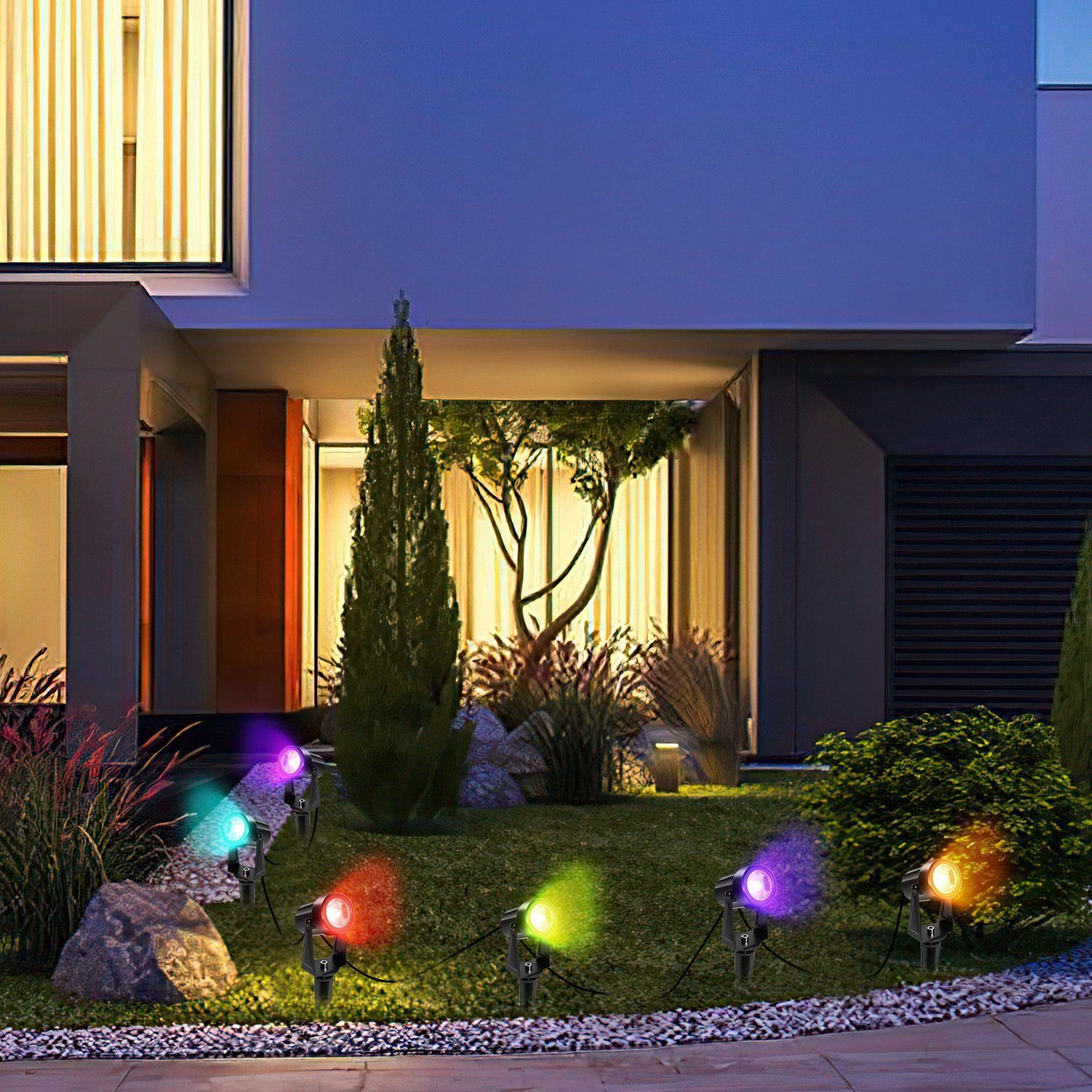 Gartenstrahler 6er IP65 Gartenstrahler Set LED COB mit Lospitch RGB Erdspieß Außenstrahler